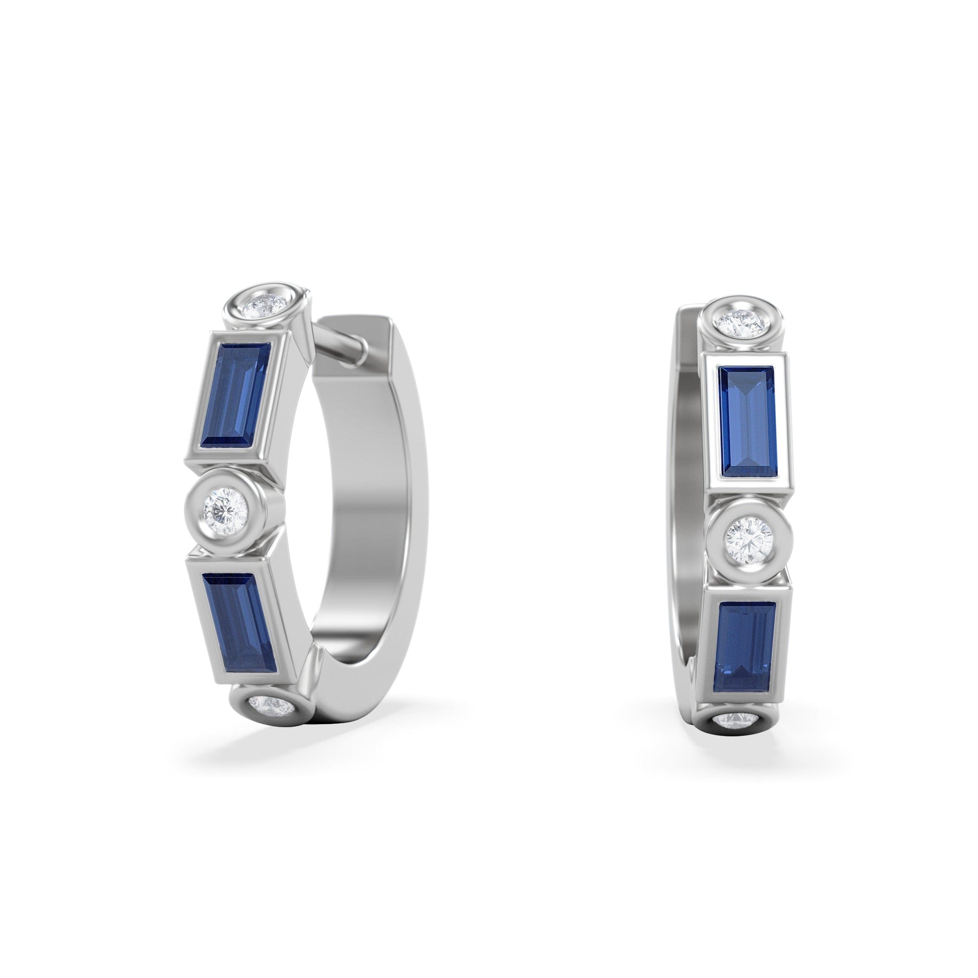 The Diamond Store Forme 0.52ct Baguette Cut Lab Sapphire Huggie Earrings in Sterling Silver