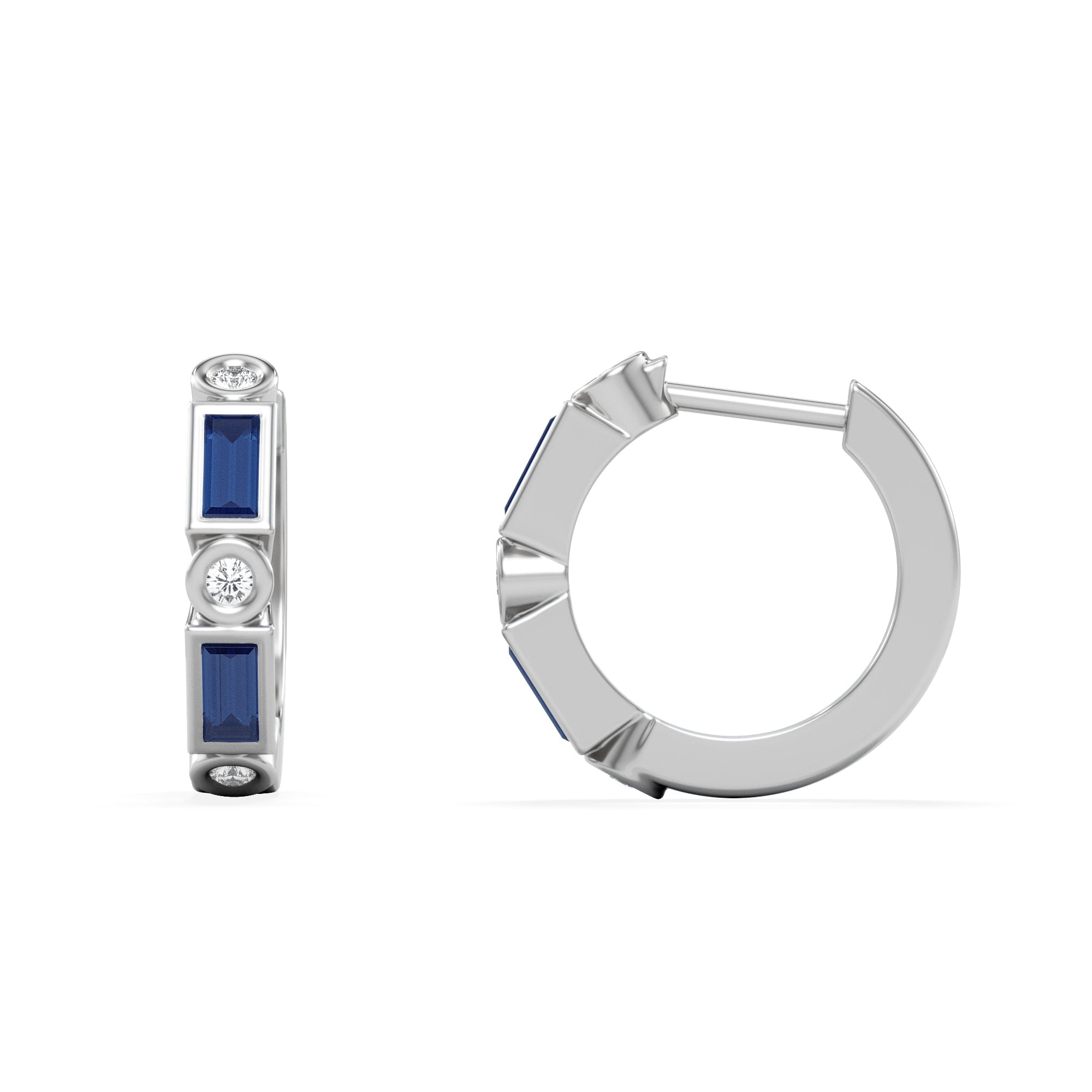 The Diamond Store Forme 0.52ct Baguette Cut Lab Sapphire Huggie Earrings in Sterling Silver