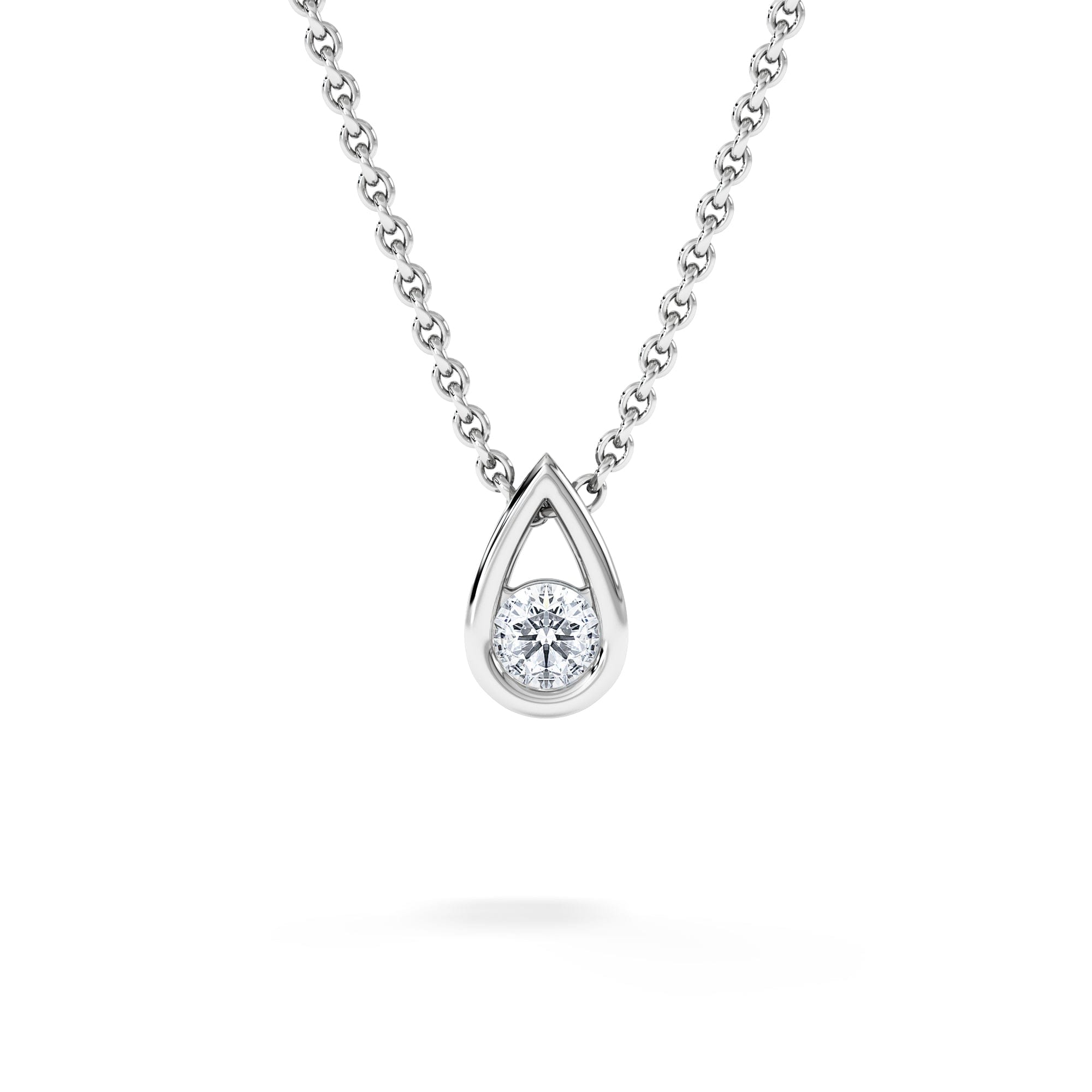 Lab Grown Teardrop Solitaire 0.10ct H/SI Round Cut Lab Grown Necklace in Silver
