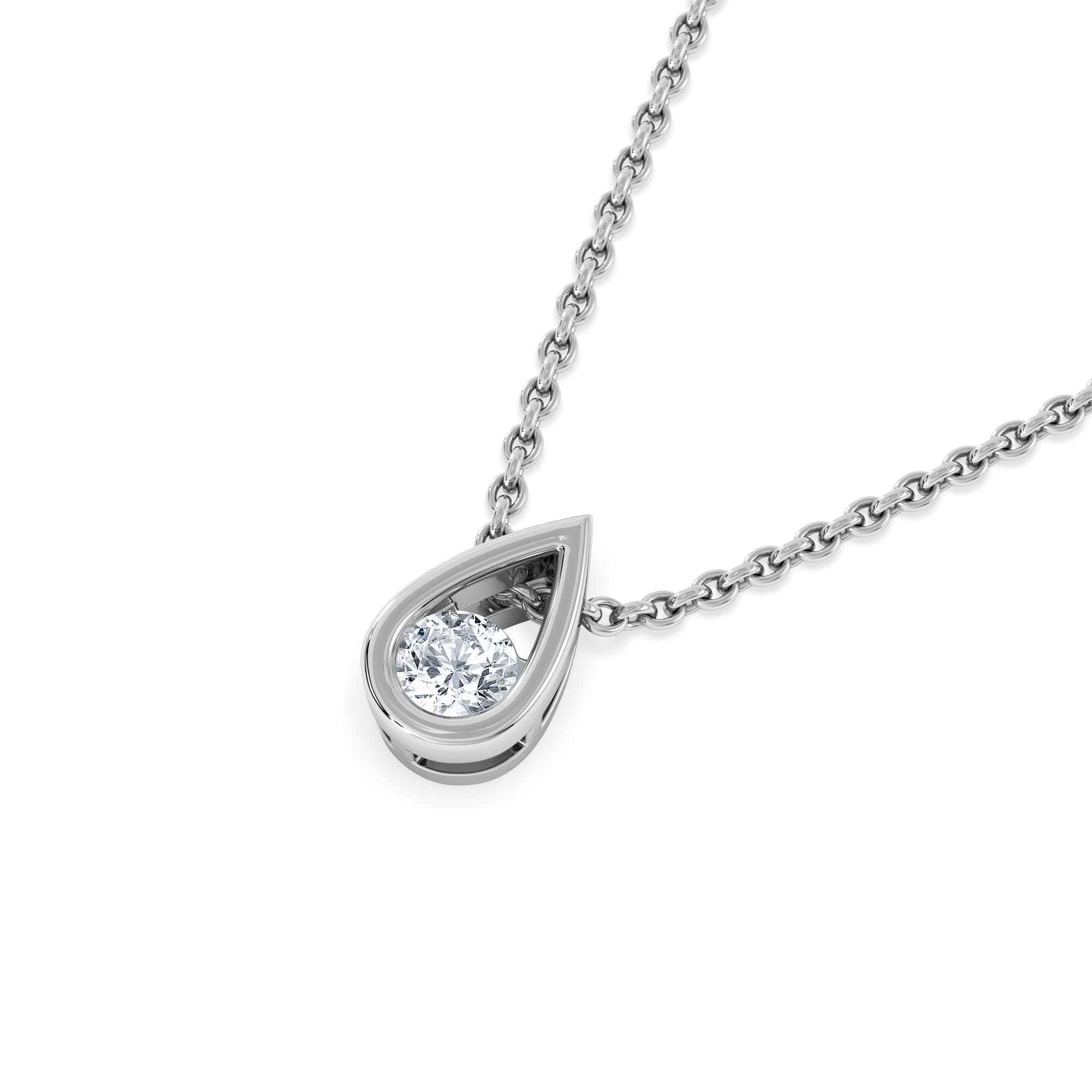 Lab Grown Teardrop Solitaire 0.10ct H/SI Round Cut Lab Grown Necklace in Silver