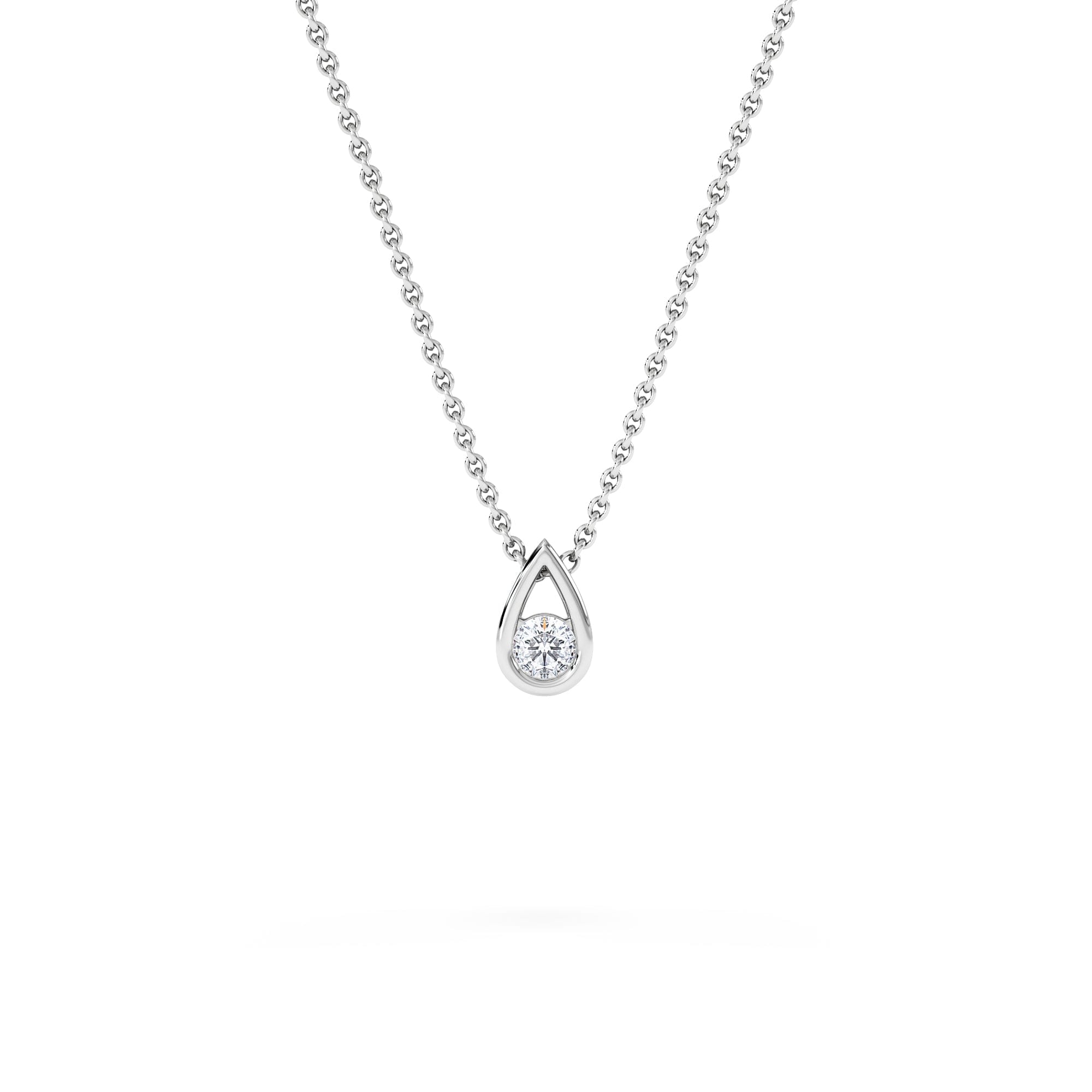 Lab Grown Teardrop Solitaire 0.10ct H/SI Round Cut Lab Grown Necklace in Silver
