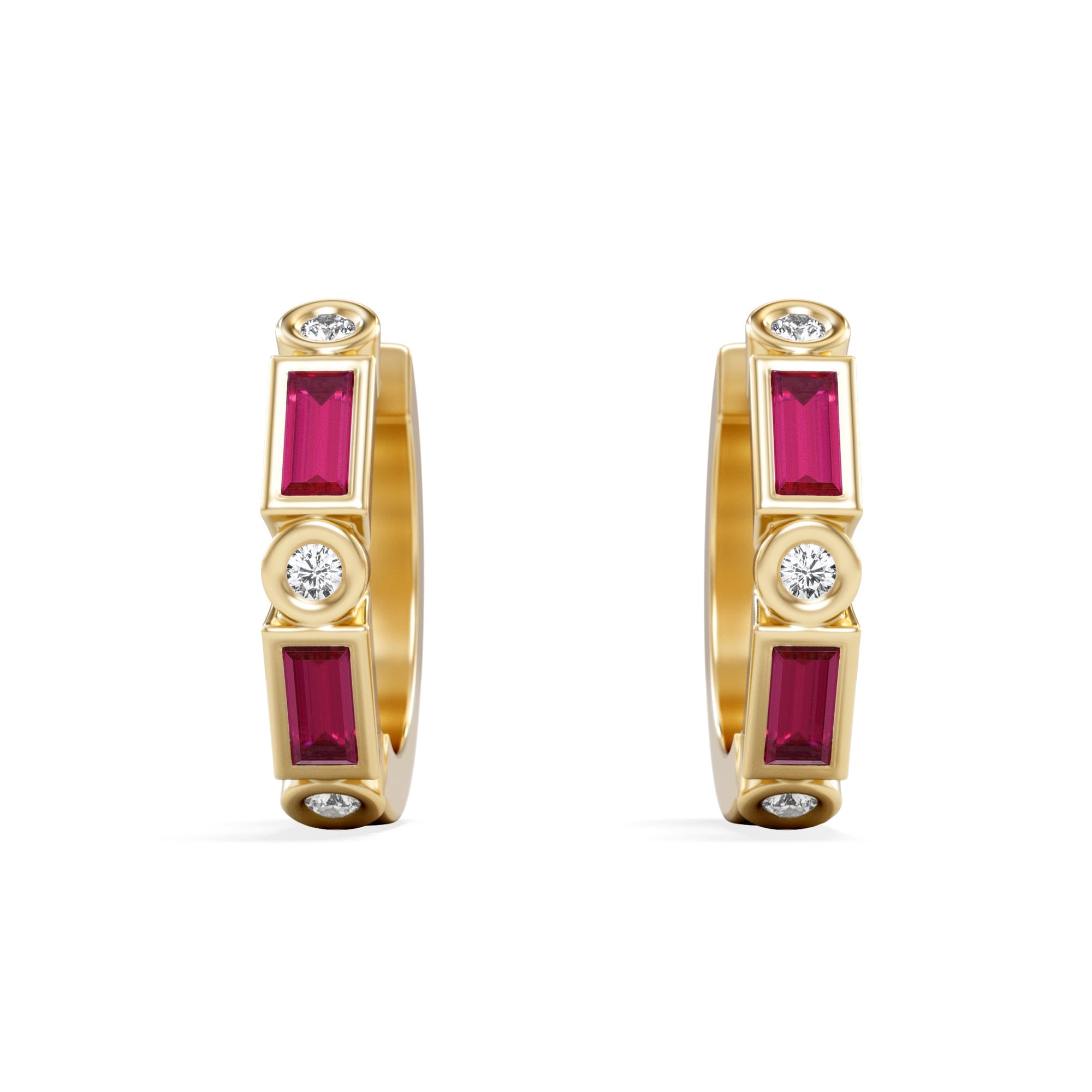 The Diamond Store Forme 0.52ct Baguette Cut Lab Ruby Huggie Earrings in 18K Gold Vermeil