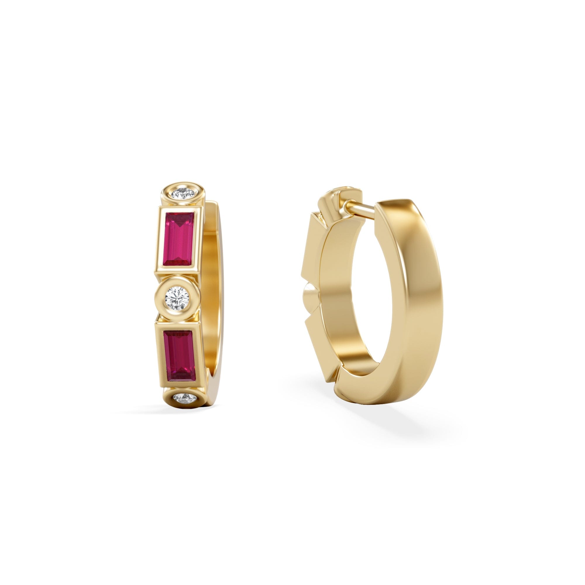 The Diamond Store Forme 0.52ct Baguette Cut Lab Ruby Huggie Earrings in 18K Gold Vermeil
