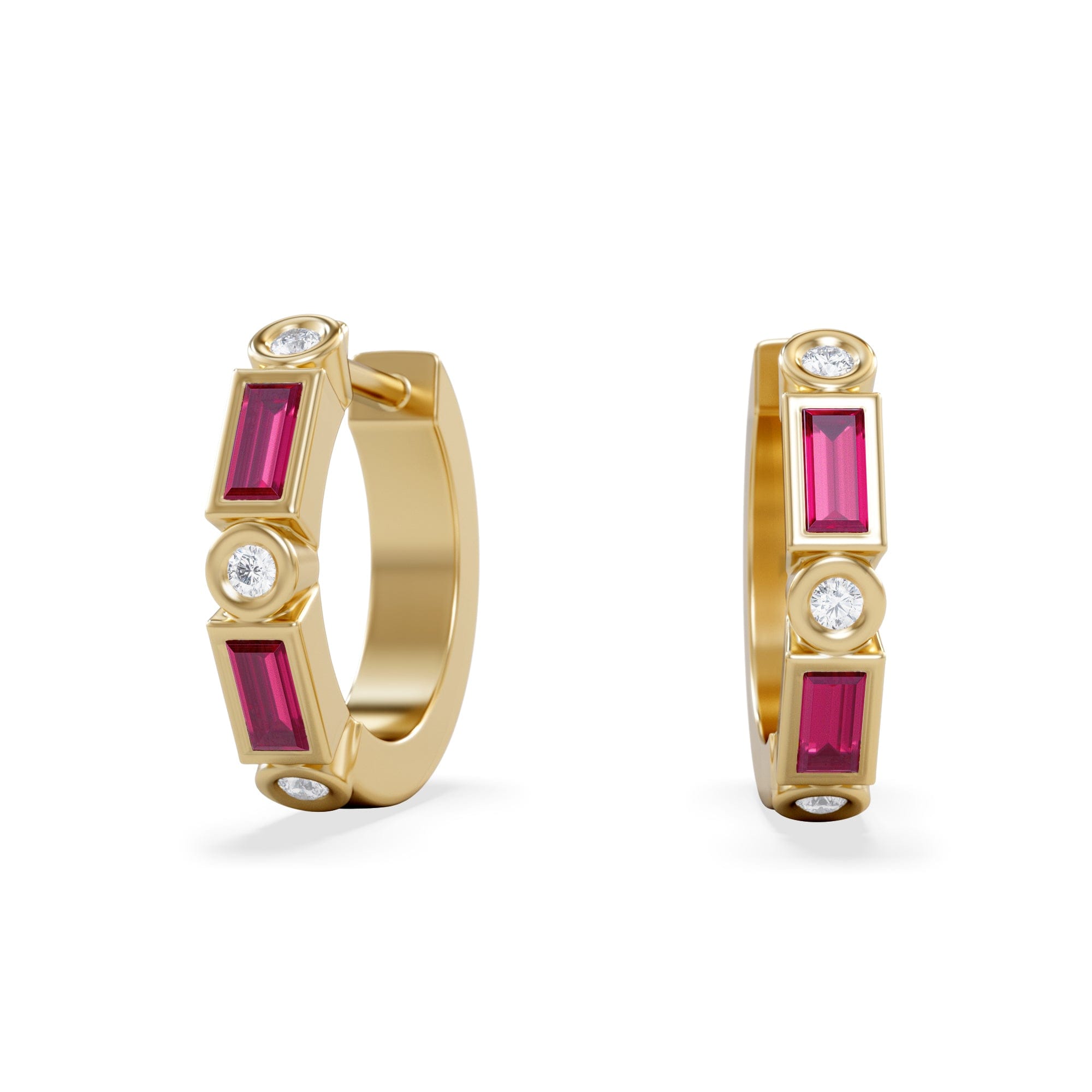 The Diamond Store Forme 0.52ct Baguette Cut Lab Ruby Huggie Earrings in 18K Gold Vermeil
