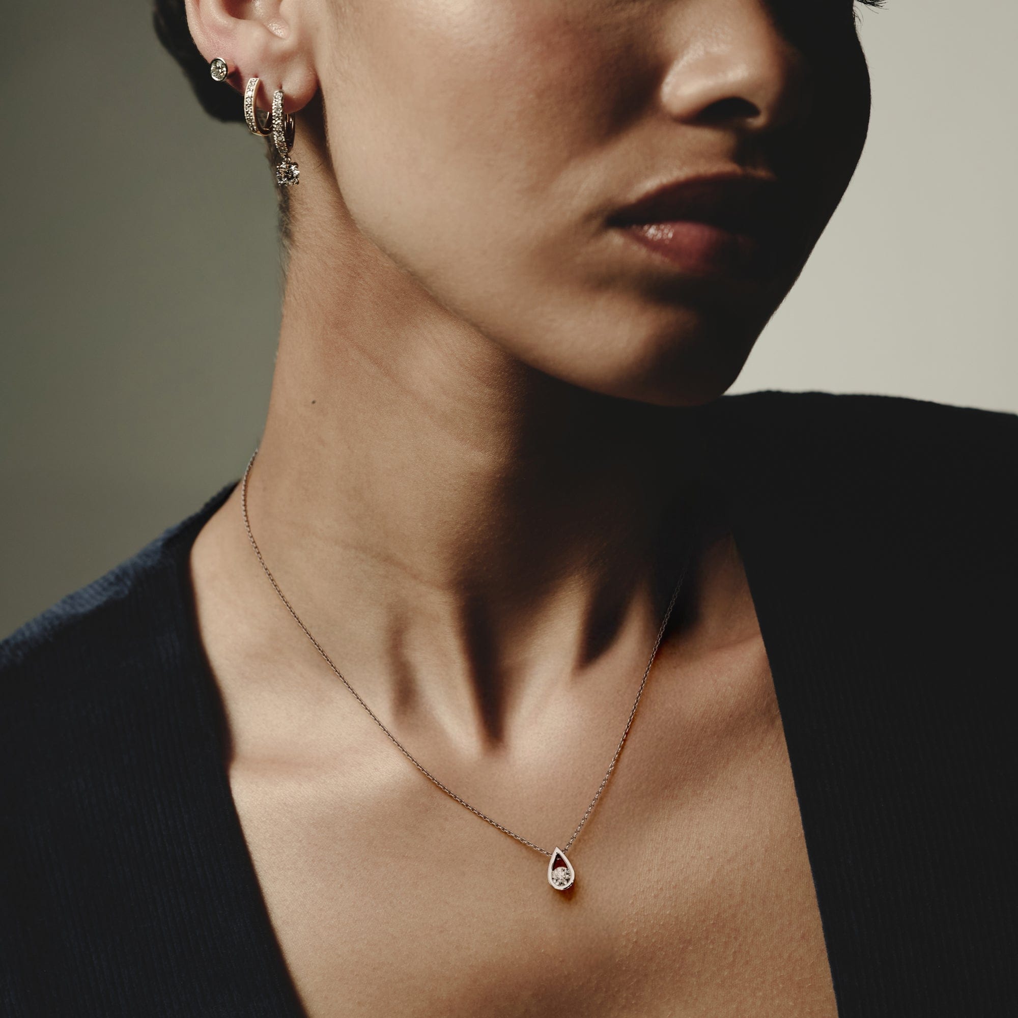 Lab Grown Teardrop Solitaire 0.25ct H/SI Round Cut Lab Grown Necklace in Silver