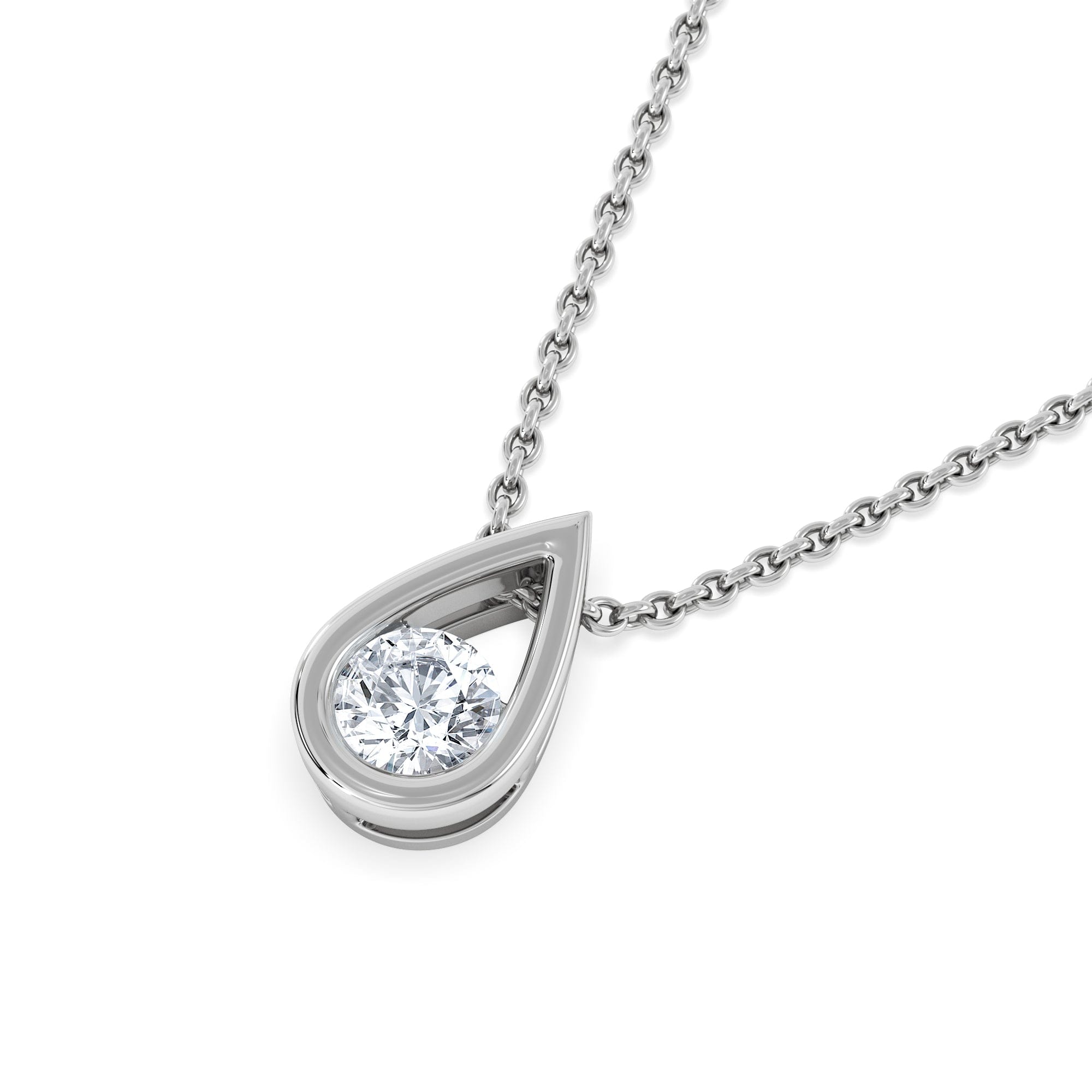 Lab Grown Teardrop Solitaire 0.25ct H/SI Round Cut Lab Grown Necklace in Silver