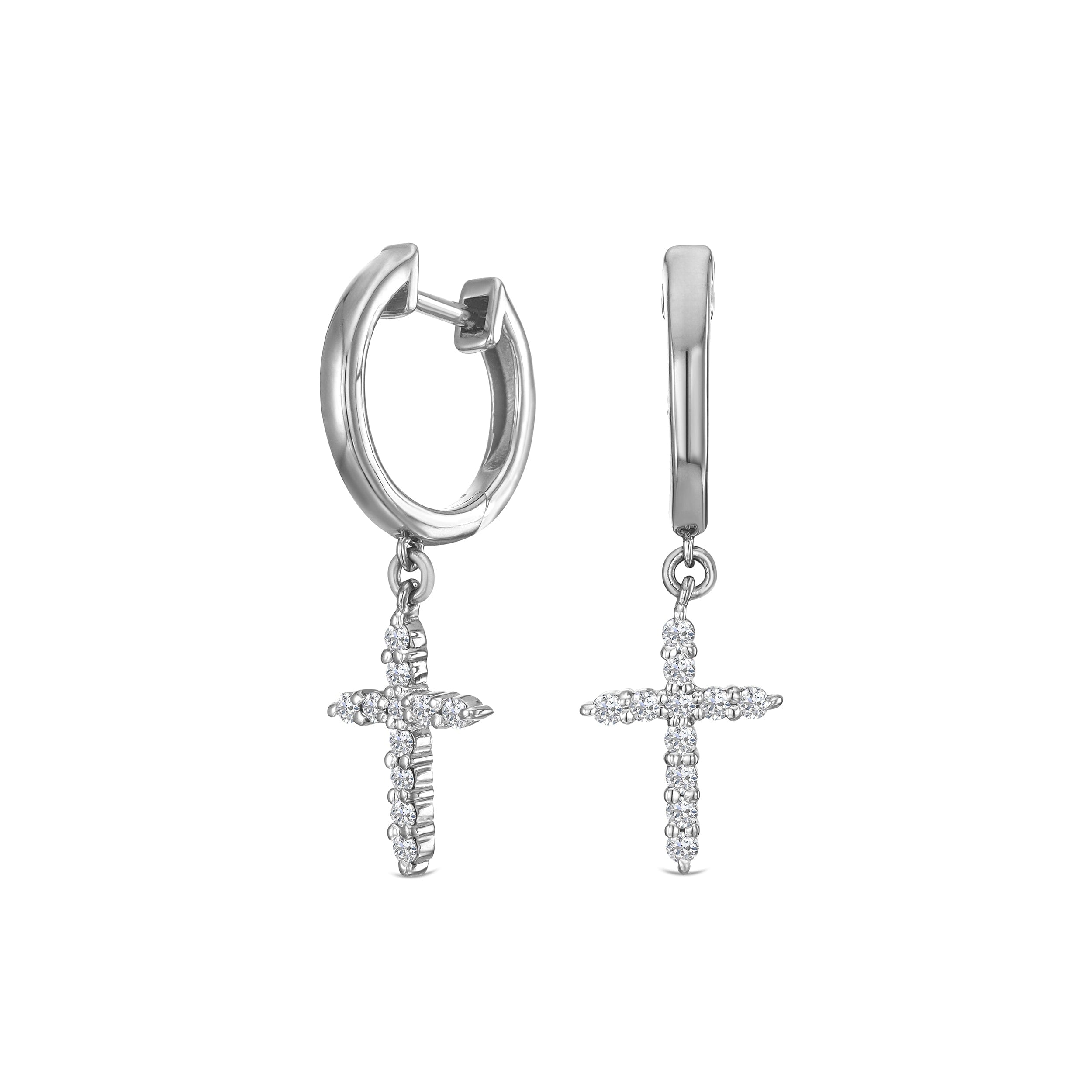 Diamond Stellato Cross Hoop 0.24ct H/SI Round Cut Lab Diamond Earrings in Silver