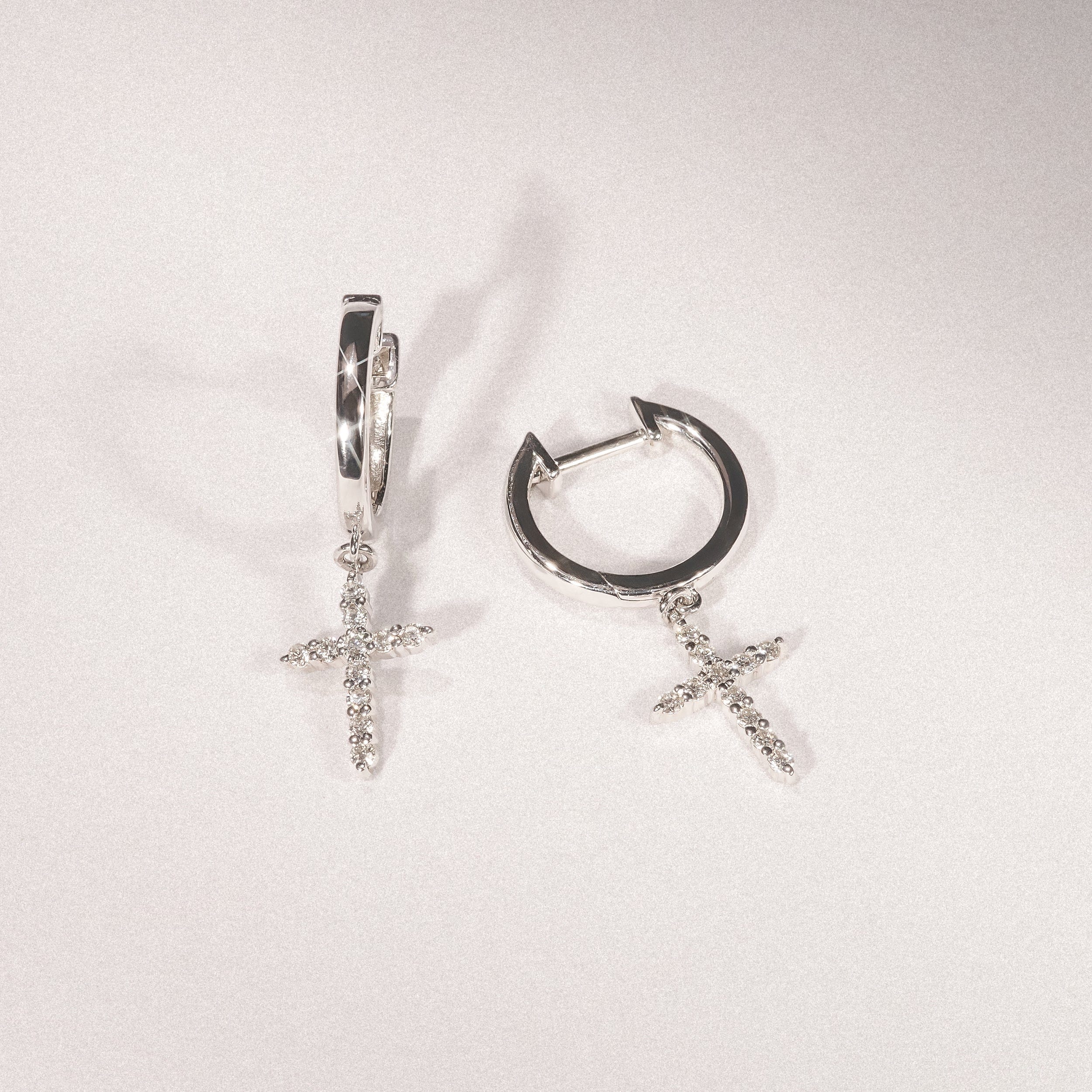 Diamond Stellato Cross Hoop 0.24ct H/SI Round Cut Lab Diamond Earrings in Silver