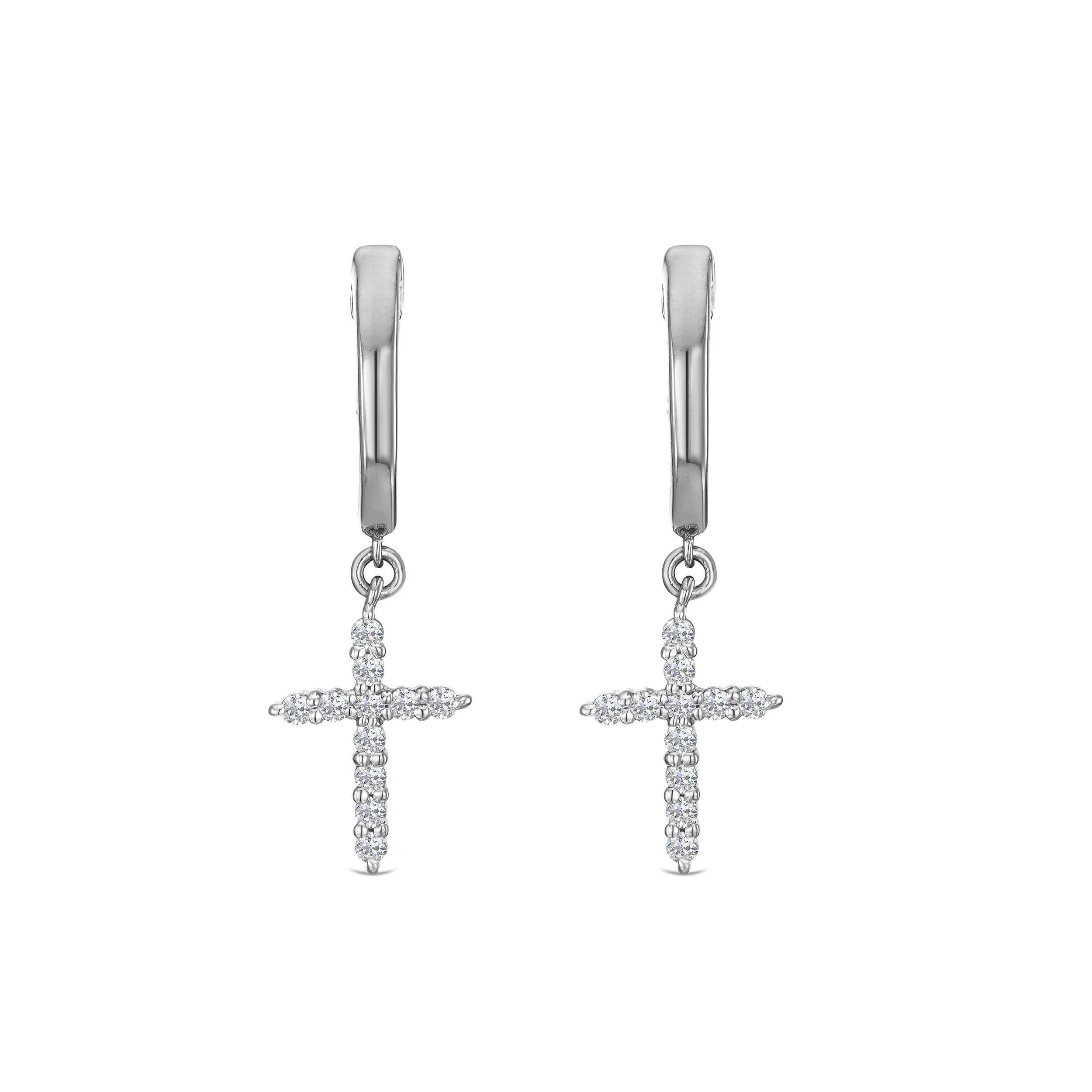 Diamond Stellato Cross Hoop 0.24ct H/SI Round Cut Lab Diamond Earrings in Silver