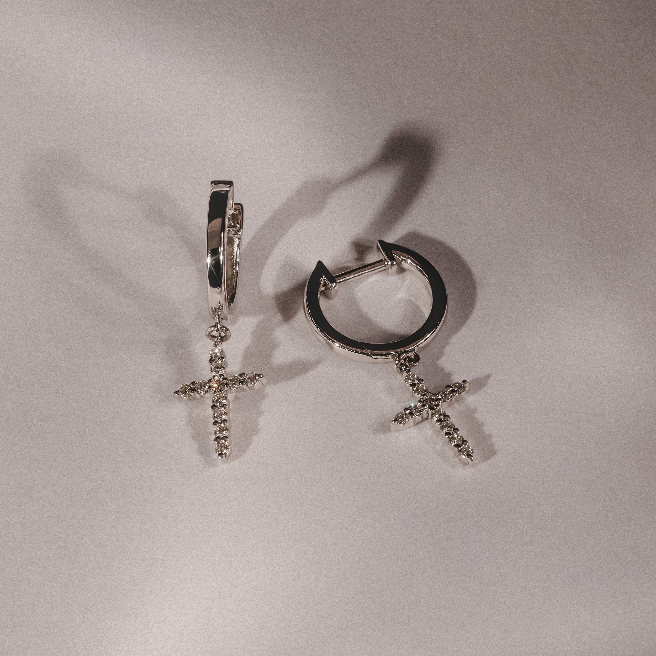 Diamond Stellato Cross Hoop 0.24ct H/SI Round Cut Lab Diamond Earrings in Silver