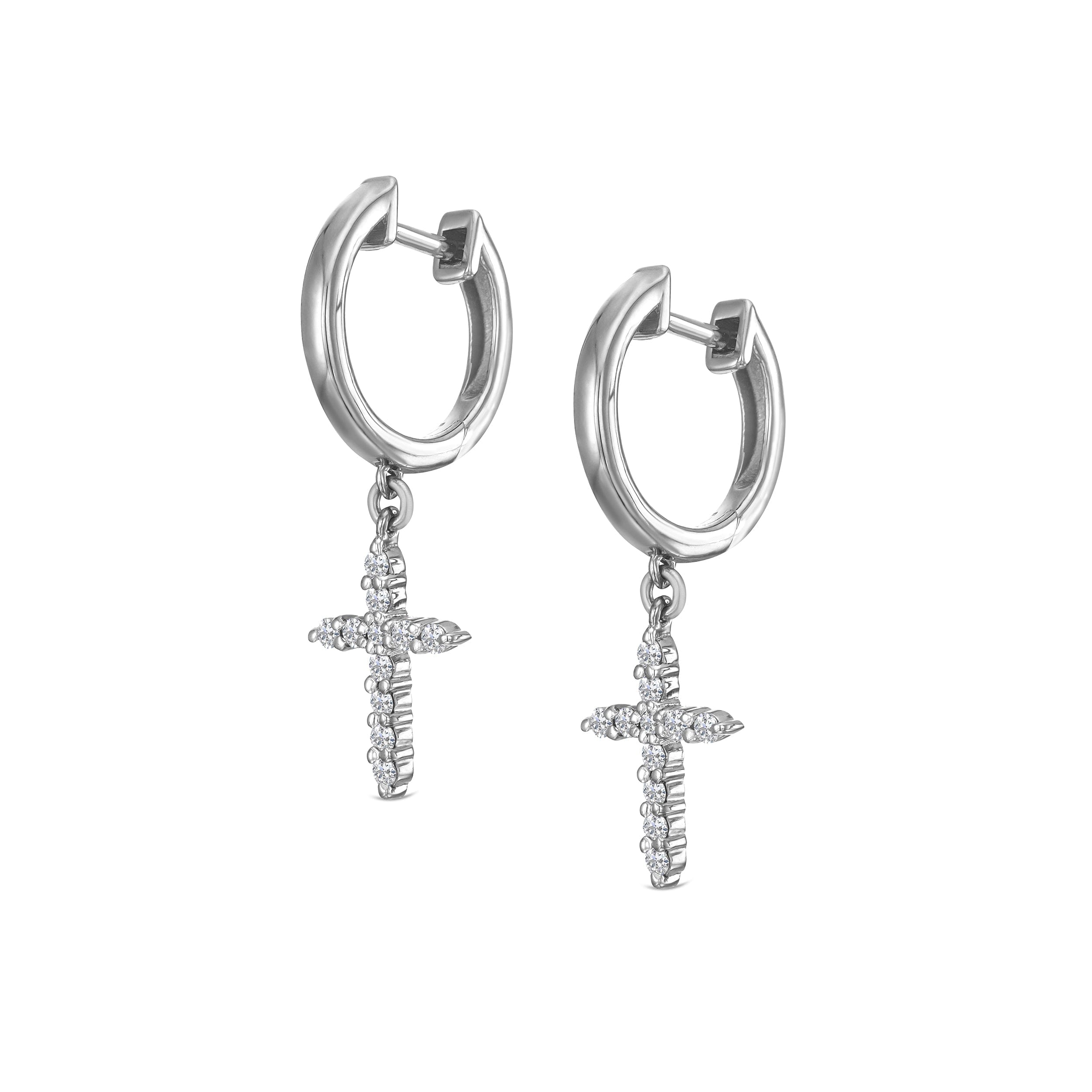 Diamond Stellato Cross Hoop 0.24ct H/SI Round Cut Lab Diamond Earrings in Silver