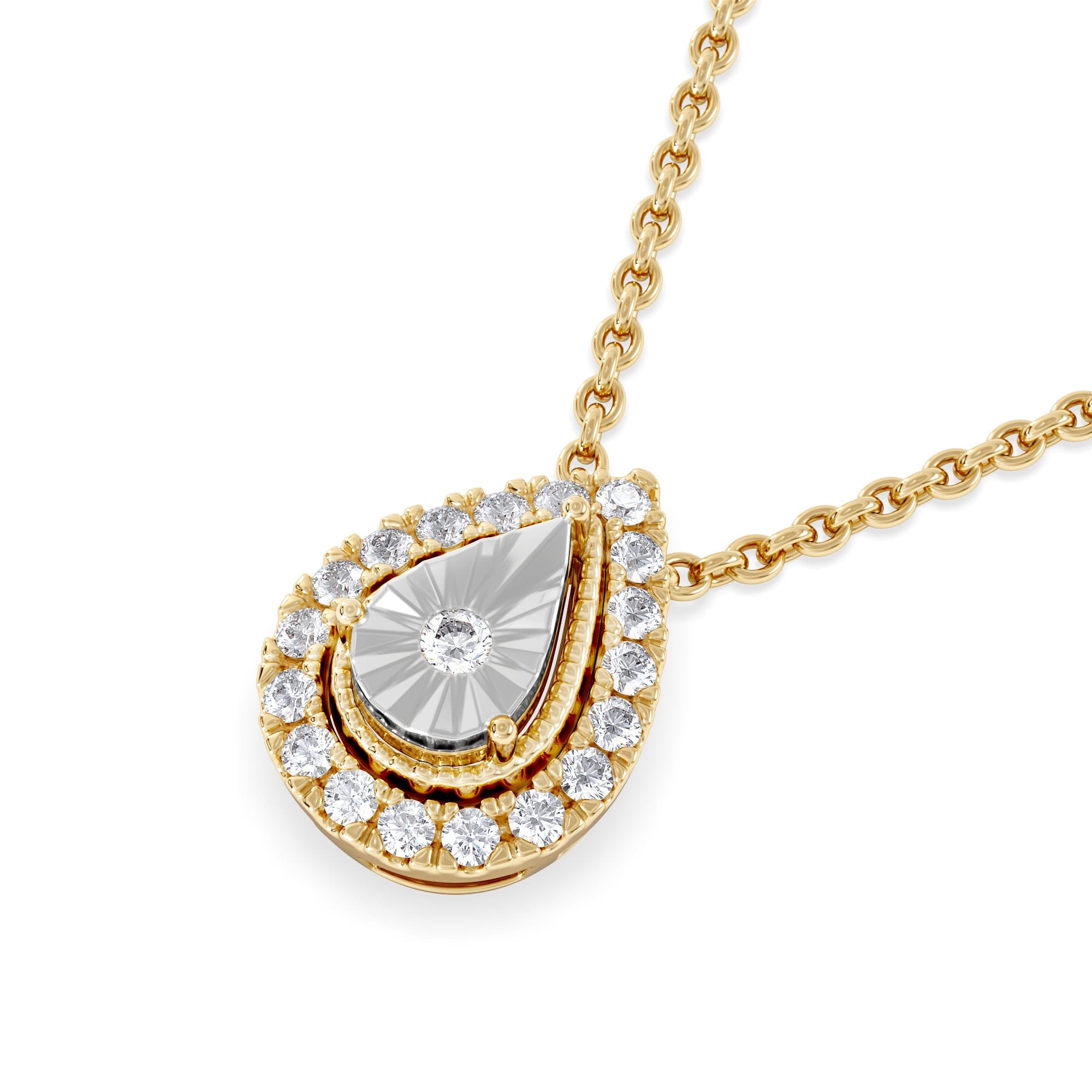Diamond Masami Lab Diamond Pear Halo Necklace 0.10ct Pave Set in 18K Gold Vermeil