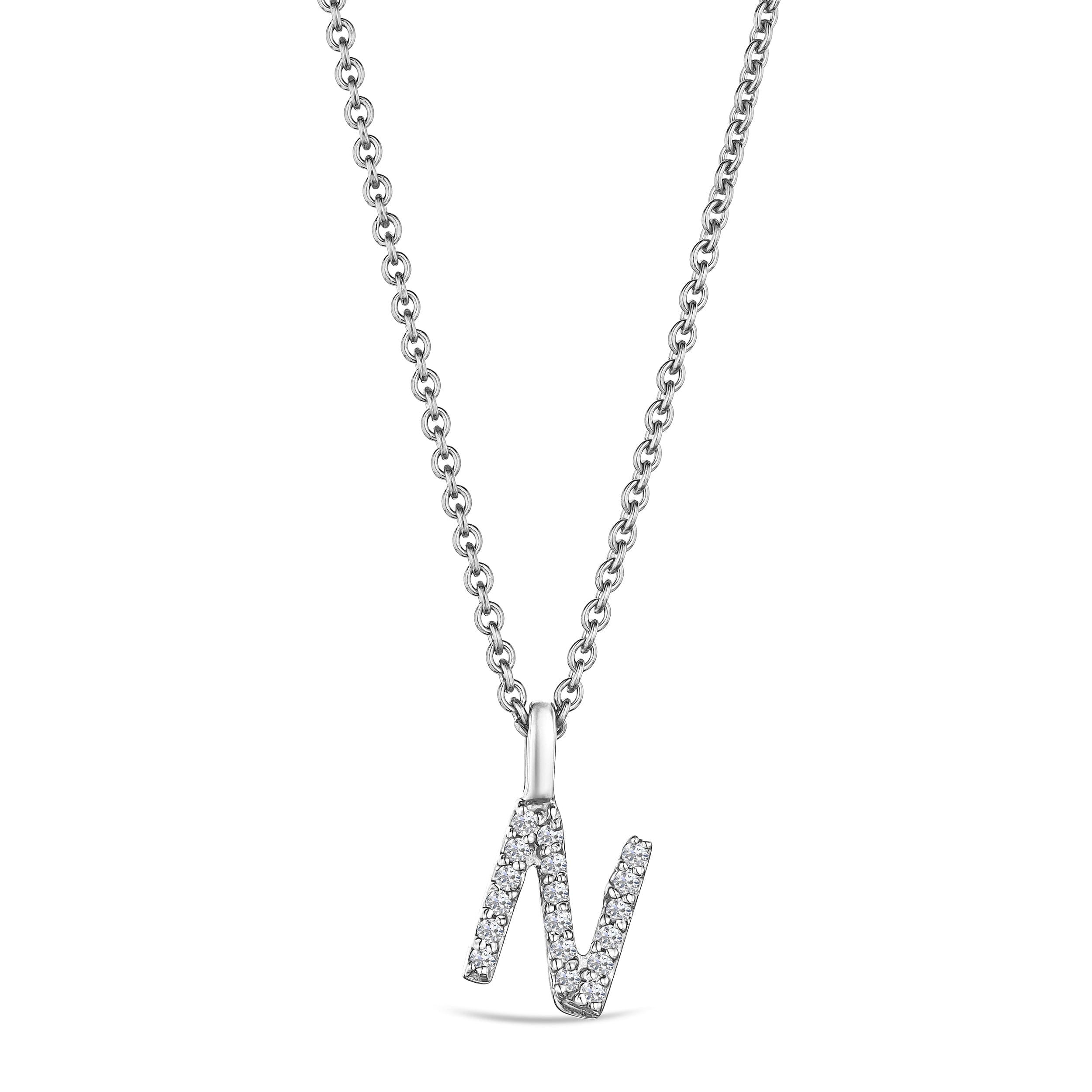 Initial Love Letter Initial N Lab Diamond Necklace set in 9K White Gold