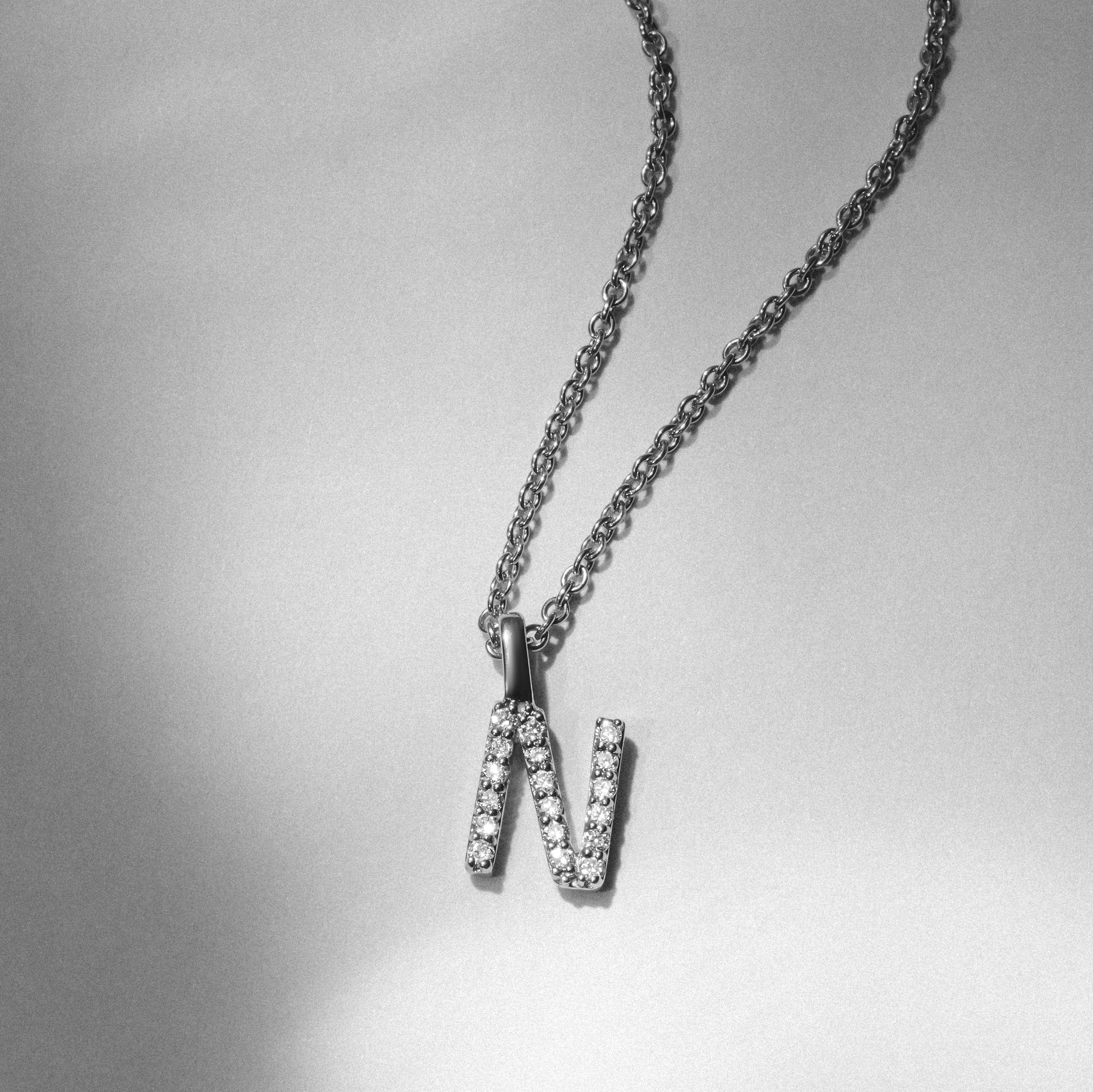 Initial Love Letter Initial N Lab Diamond Necklace set in 9K White Gold