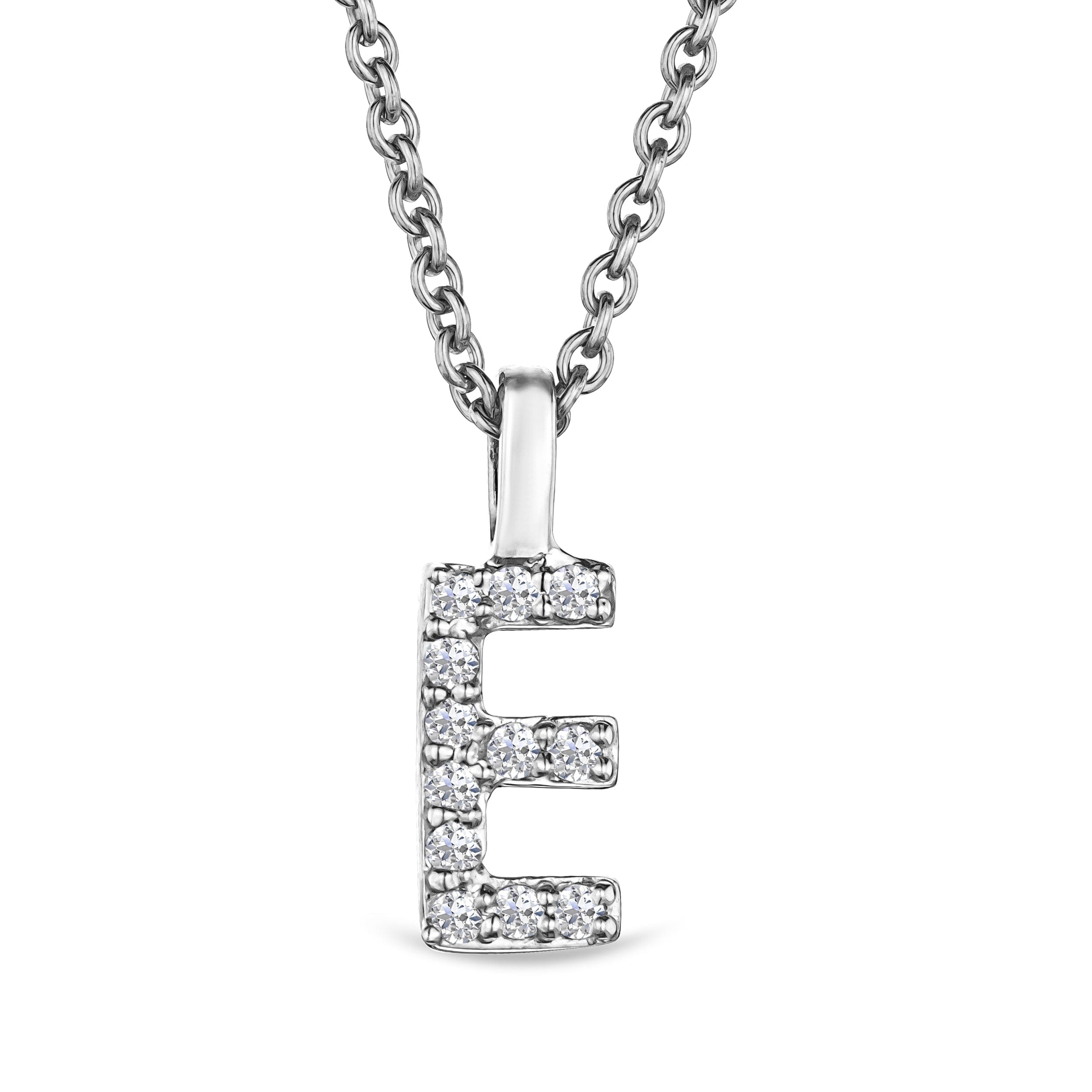 Initial Love Letter Initial E Lab Diamond Necklace set in 9K White Gold