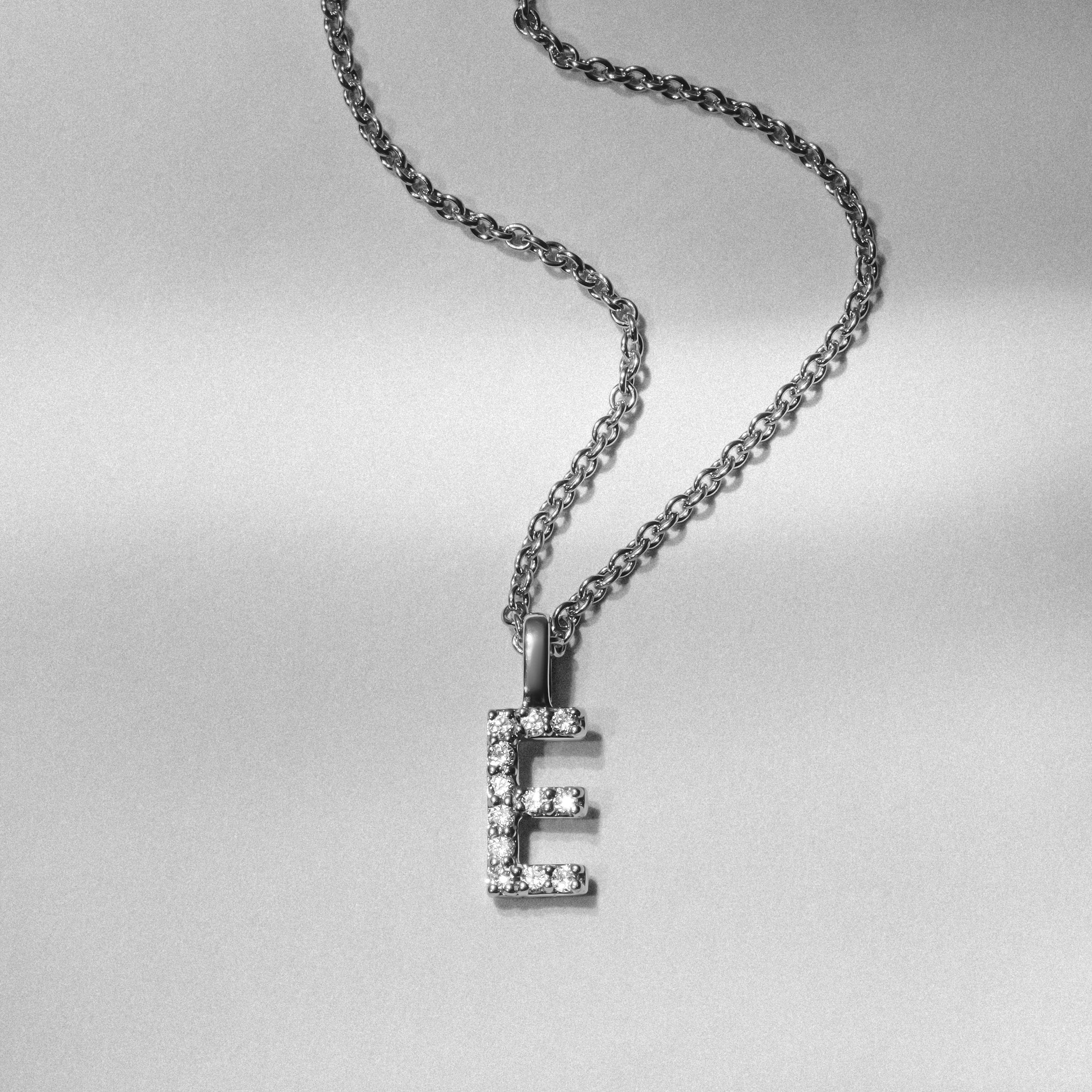 Initial Love Letter Initial E Lab Diamond Necklace set in 9K White Gold