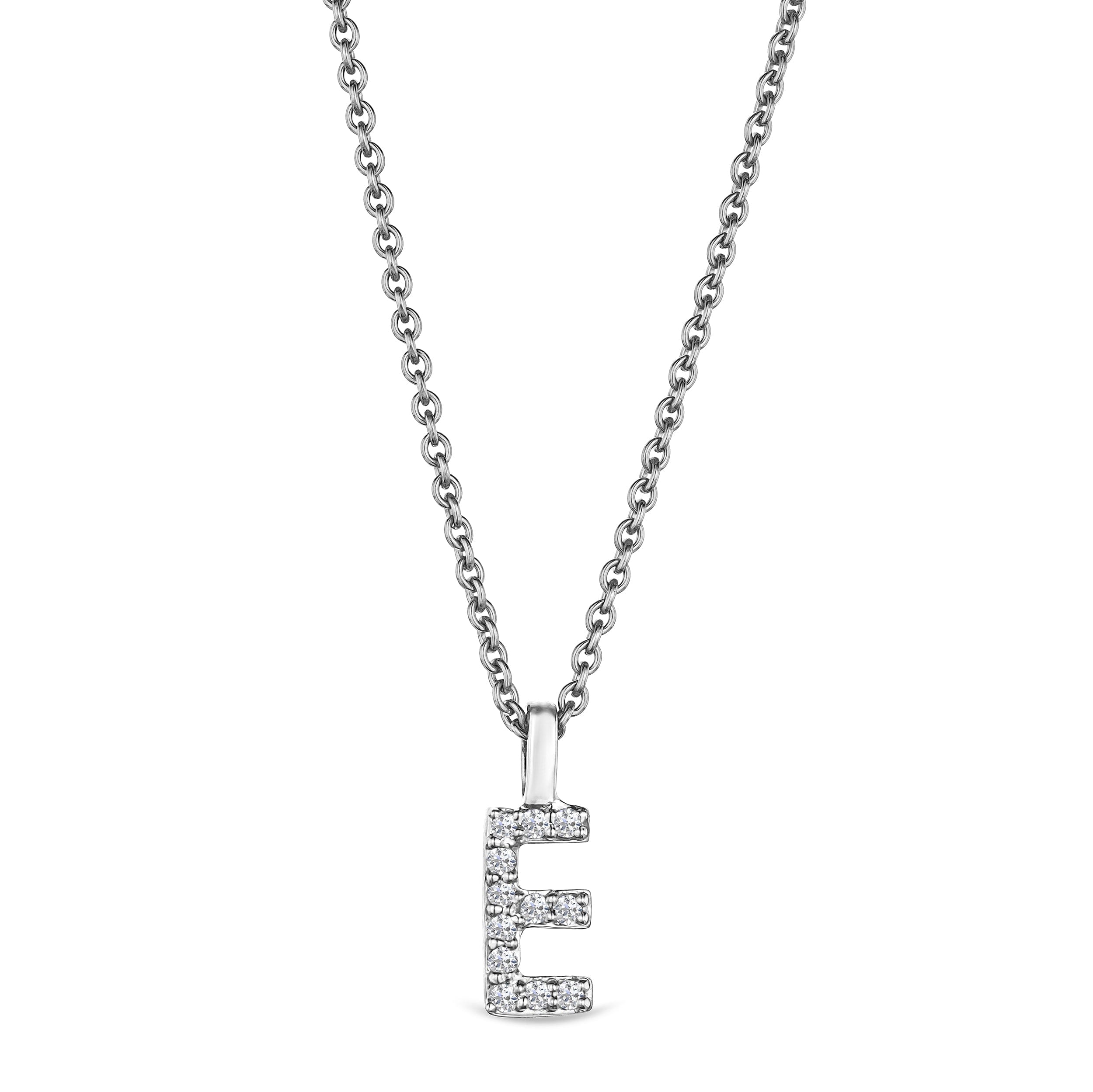 Initial Love Letter Initial E Lab Diamond Necklace set in 9K White Gold