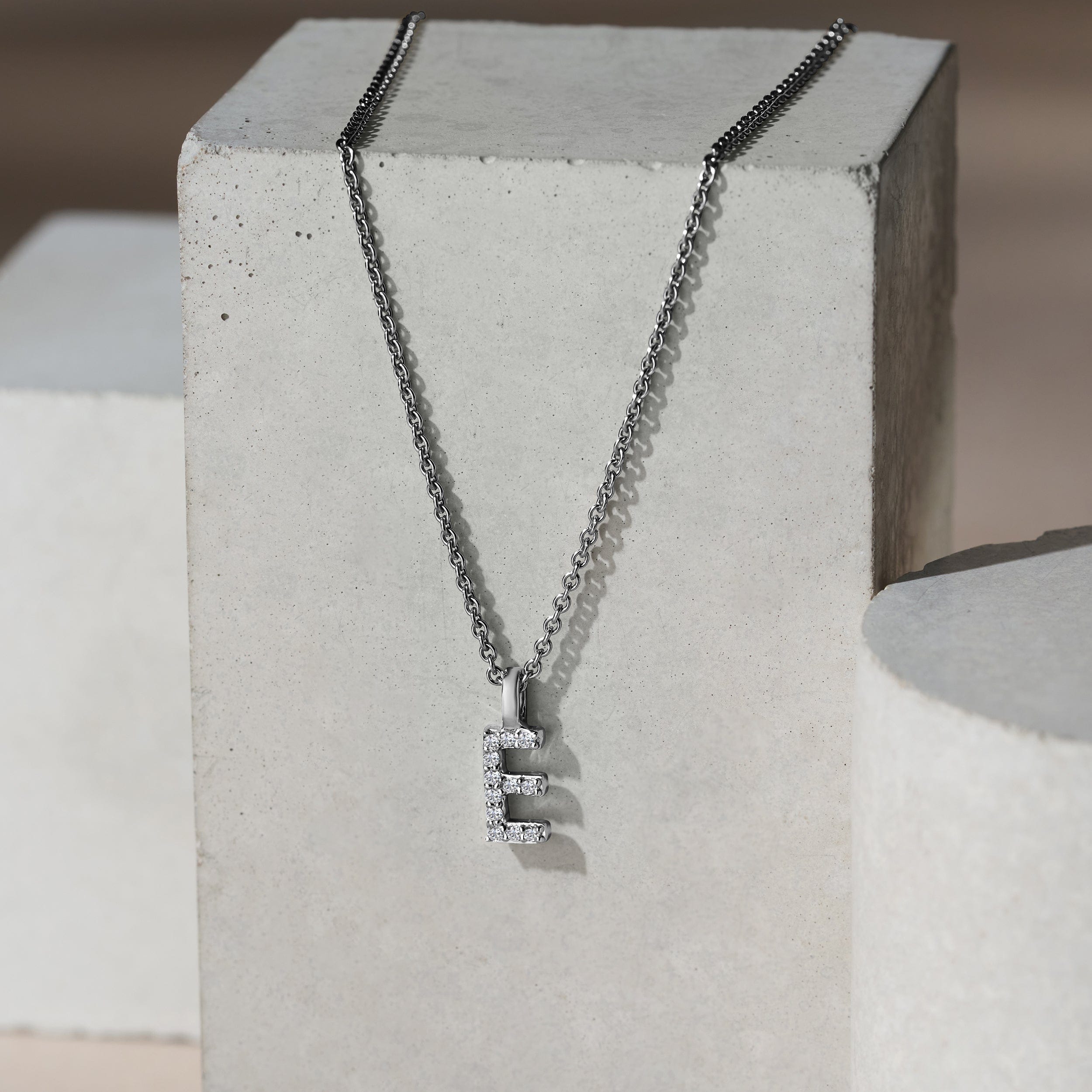 Initial Love Letter Initial E Lab Diamond Necklace set in 9K White Gold