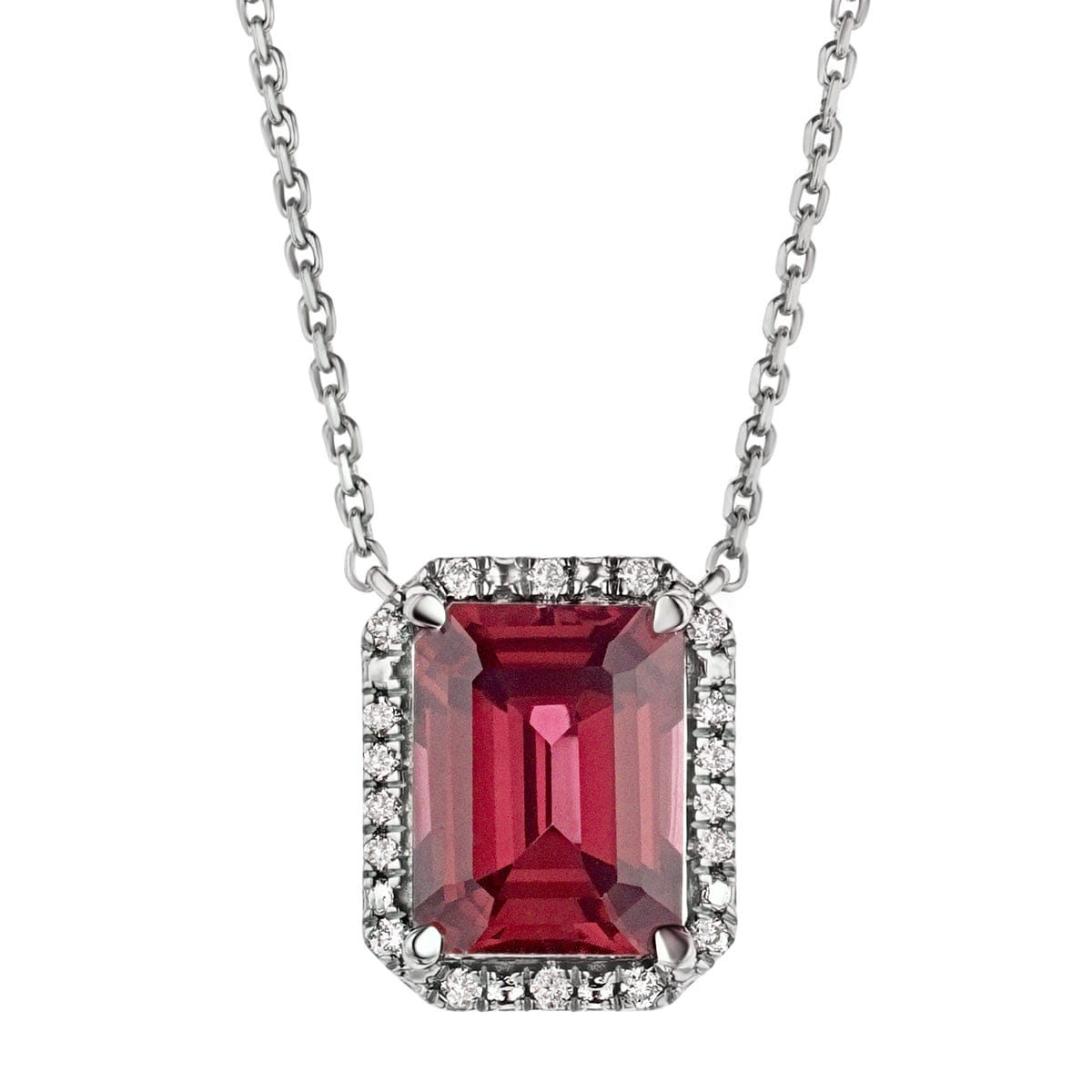 Diamond Astra 1.80ct Lab Ruby and Diamond Halo Octagon Cut Necklace in Silver