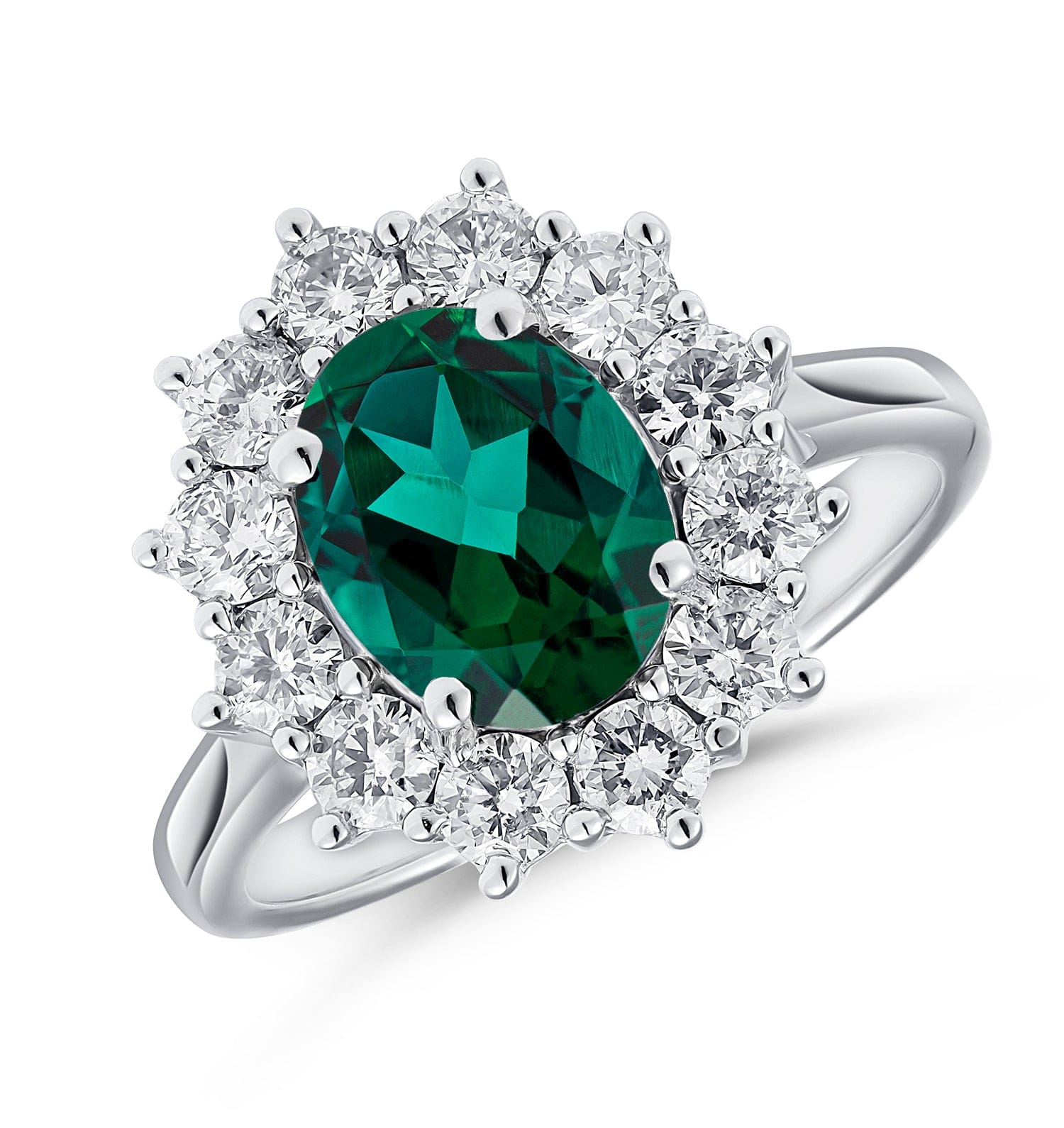 Diamond Lab Emerald 1.95CT and Lab Diamond 1.00ct Cluster Ring in 18K White Gold