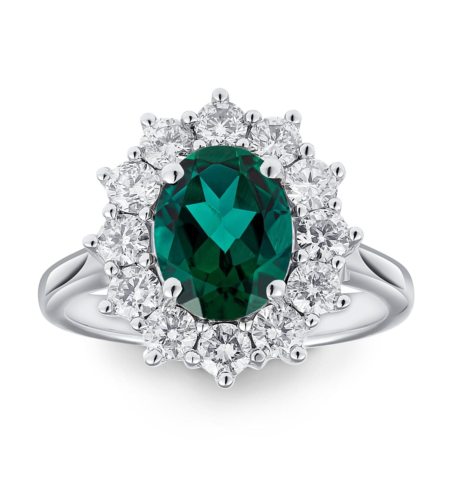 Diamond Lab Emerald 1.95CT and Lab Diamond 1.00ct Cluster Ring in 18K White Gold
