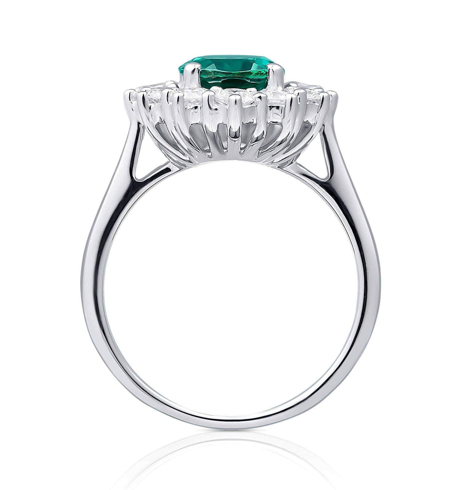 Diamond Lab Emerald 1.95CT and Lab Diamond 1.00ct Cluster Ring in 18K White Gold