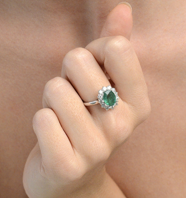 Diamond Lab Emerald 1.95CT and Lab Diamond 1.00ct Cluster Ring in 18K White Gold