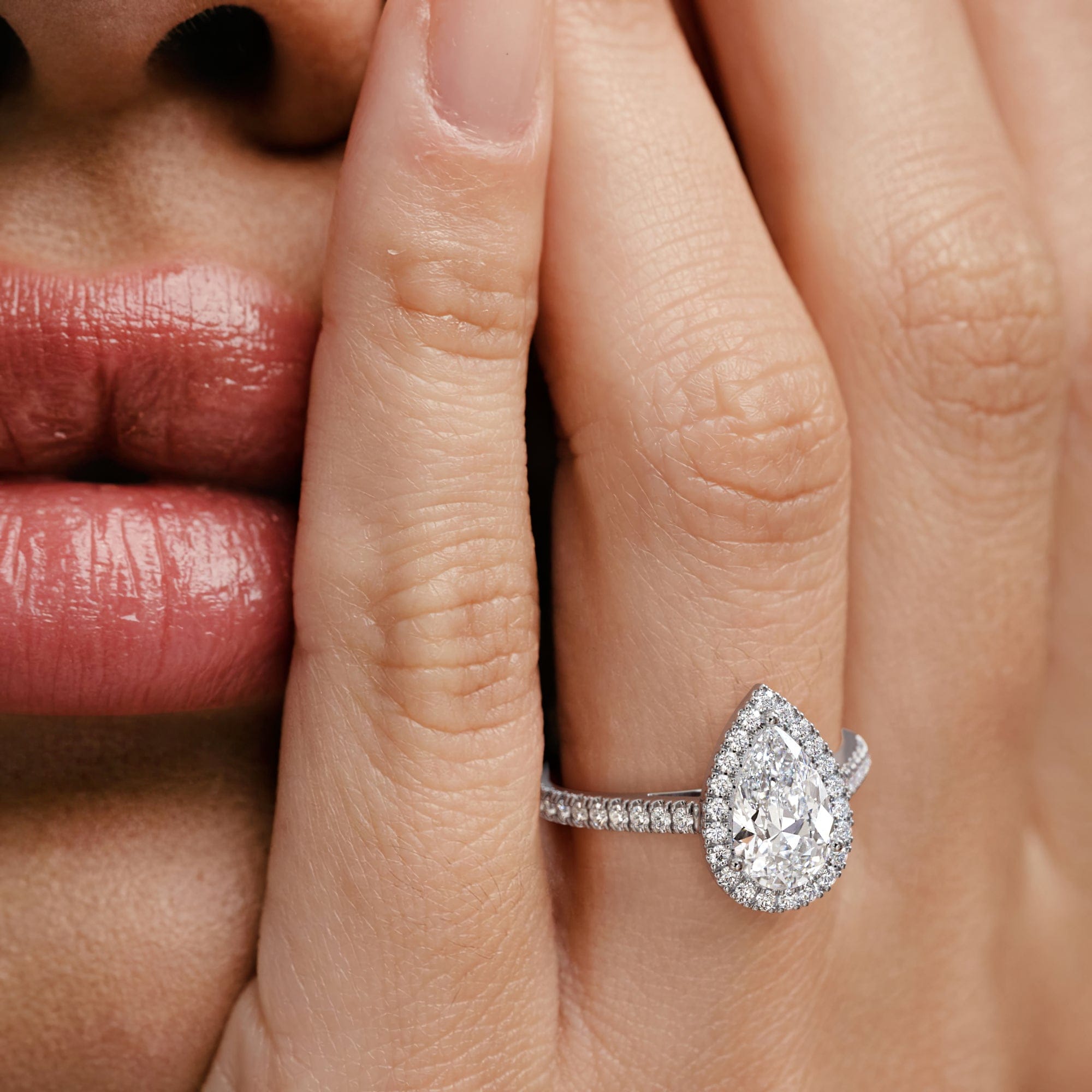 Diamond Diana Lab Diamond Pear Halo Engagement Ring Platinum 2.10ct F/VS1