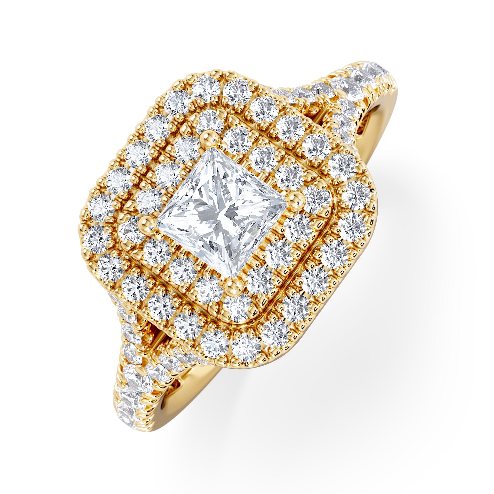 Diamond Cleopatra Lab Diamond Halo Engagement Ring in 18K Gold 1.20ct F/VS1
