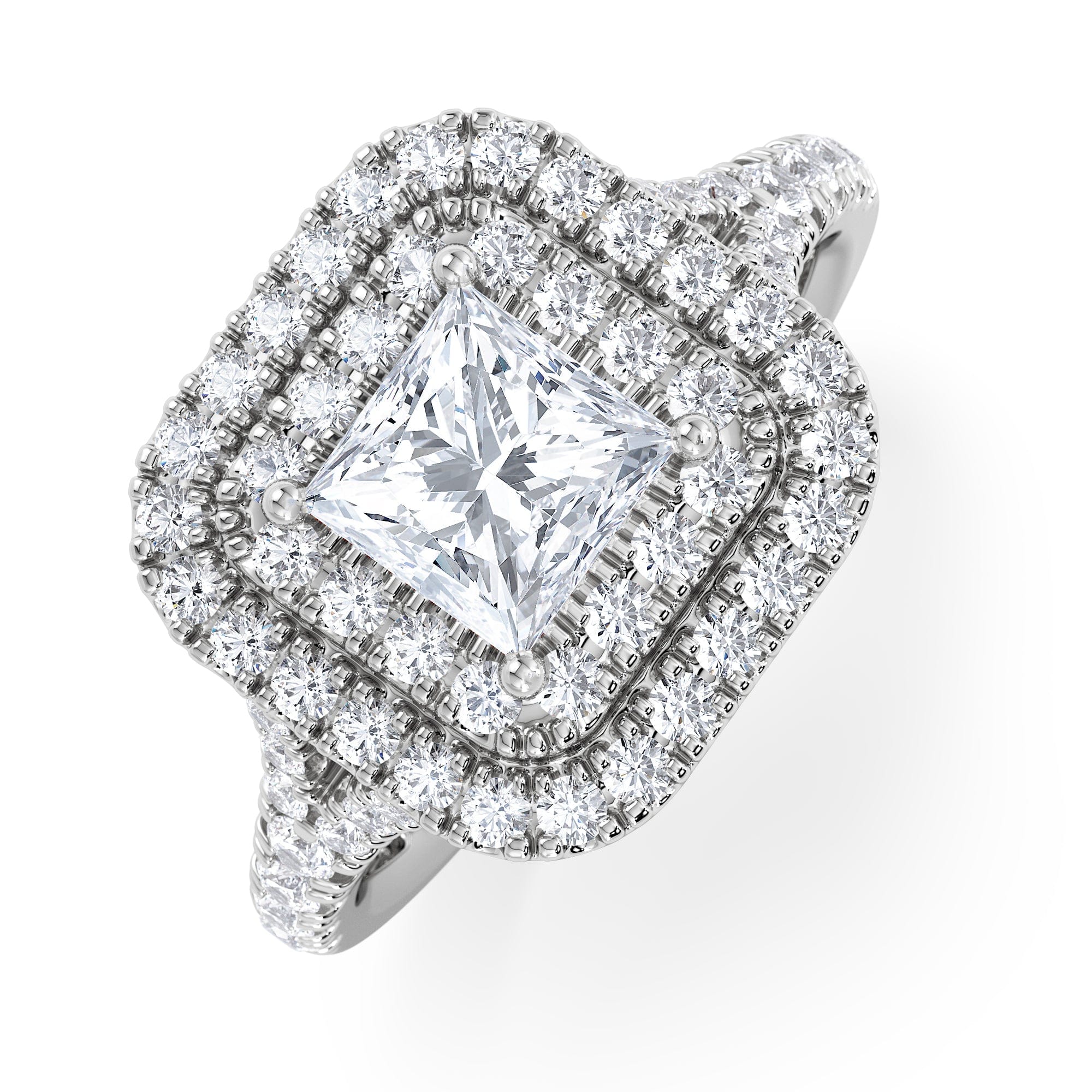 Diamond Cleopatra Lab Diamond Halo Engagement Ring in Platinum 1.85ct F/VS1