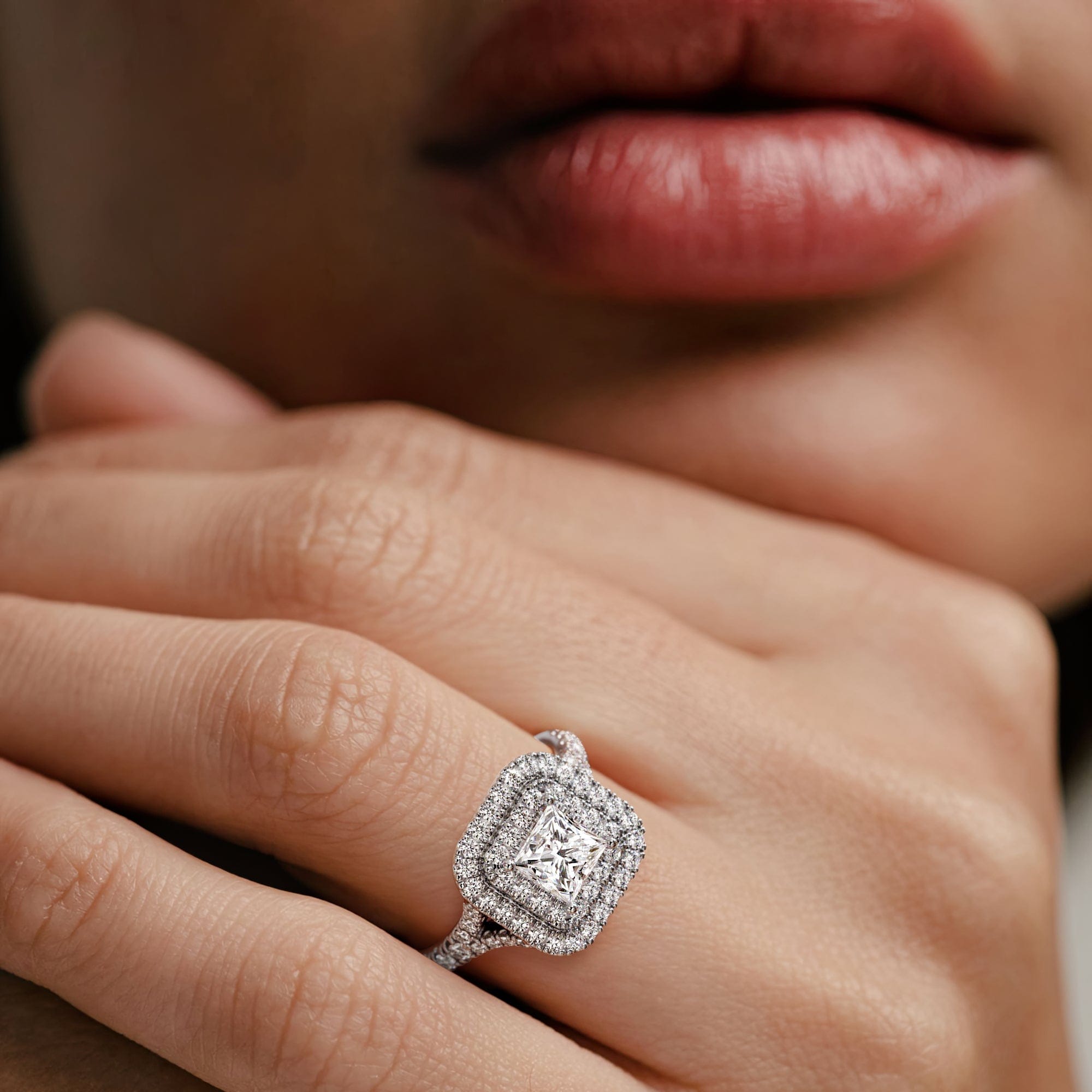 Diamond Cleopatra Lab Diamond Halo Engagement Ring in Platinum 1.85ct F/VS1