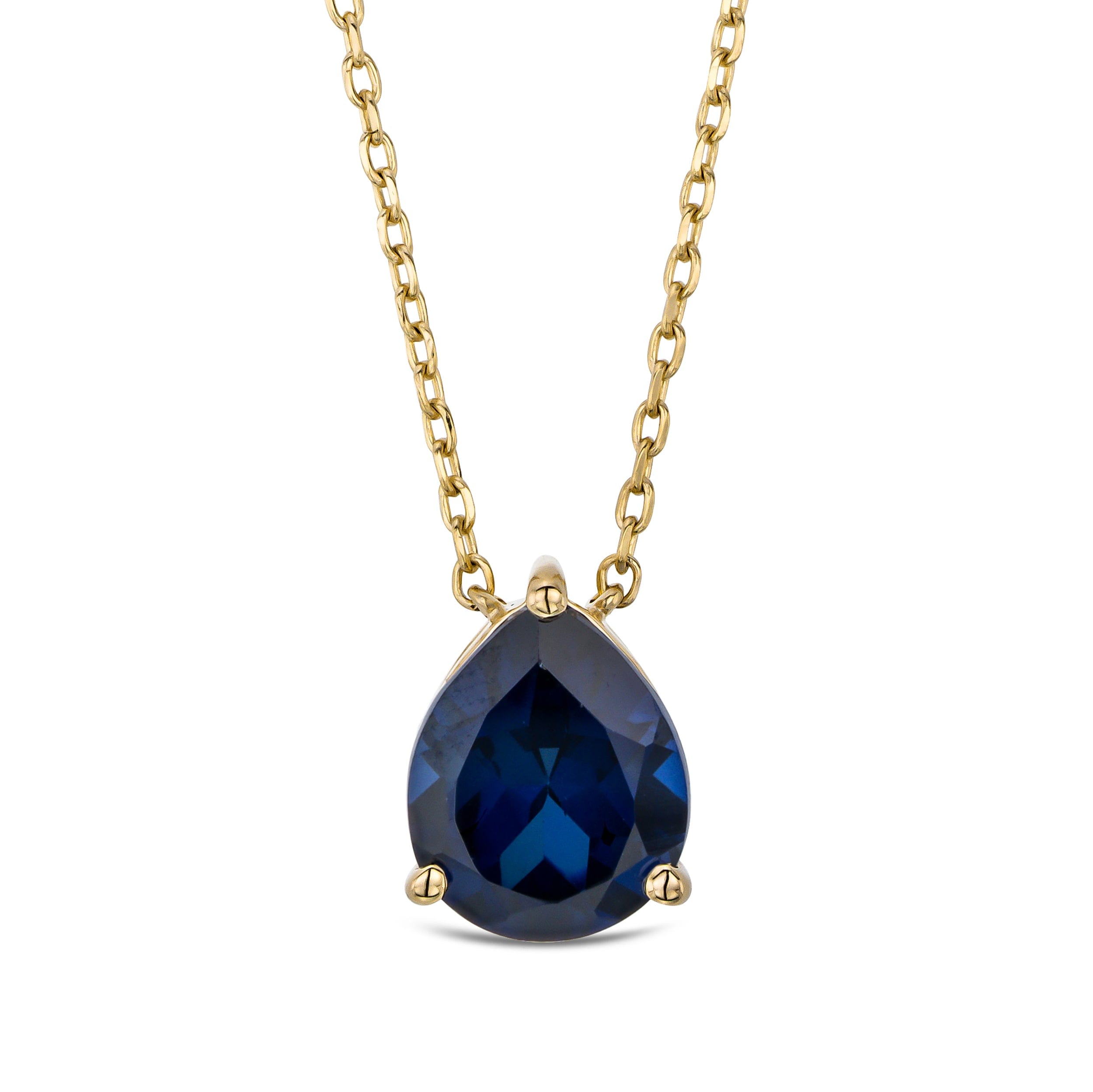 Solitaire Astra 3.20ct Lab Sapphire and Diamond Solitaire Pear Cut Necklace in 18K Gold Vermeil