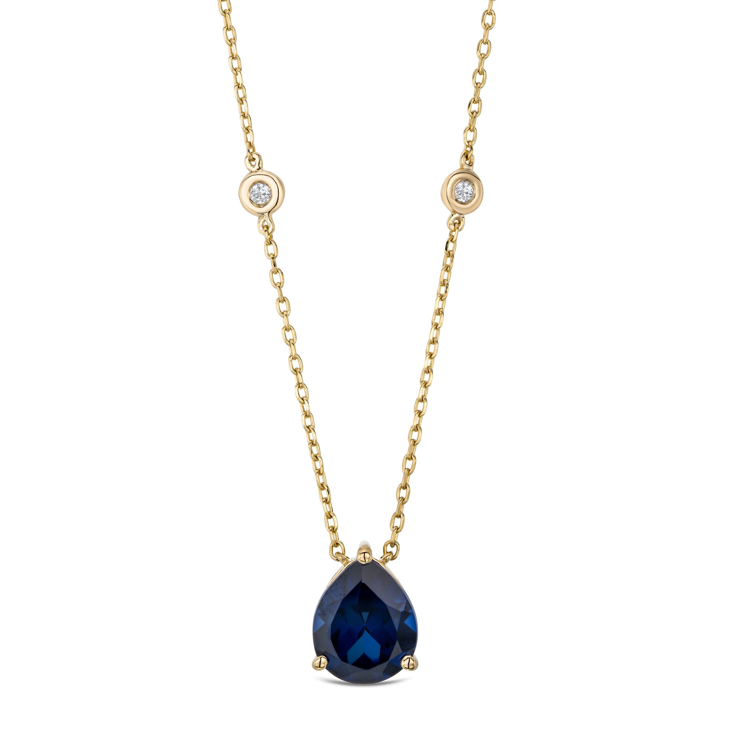 Solitaire Astra 3.20ct Lab Sapphire and Diamond Solitaire Pear Cut Necklace in 18K Gold Vermeil