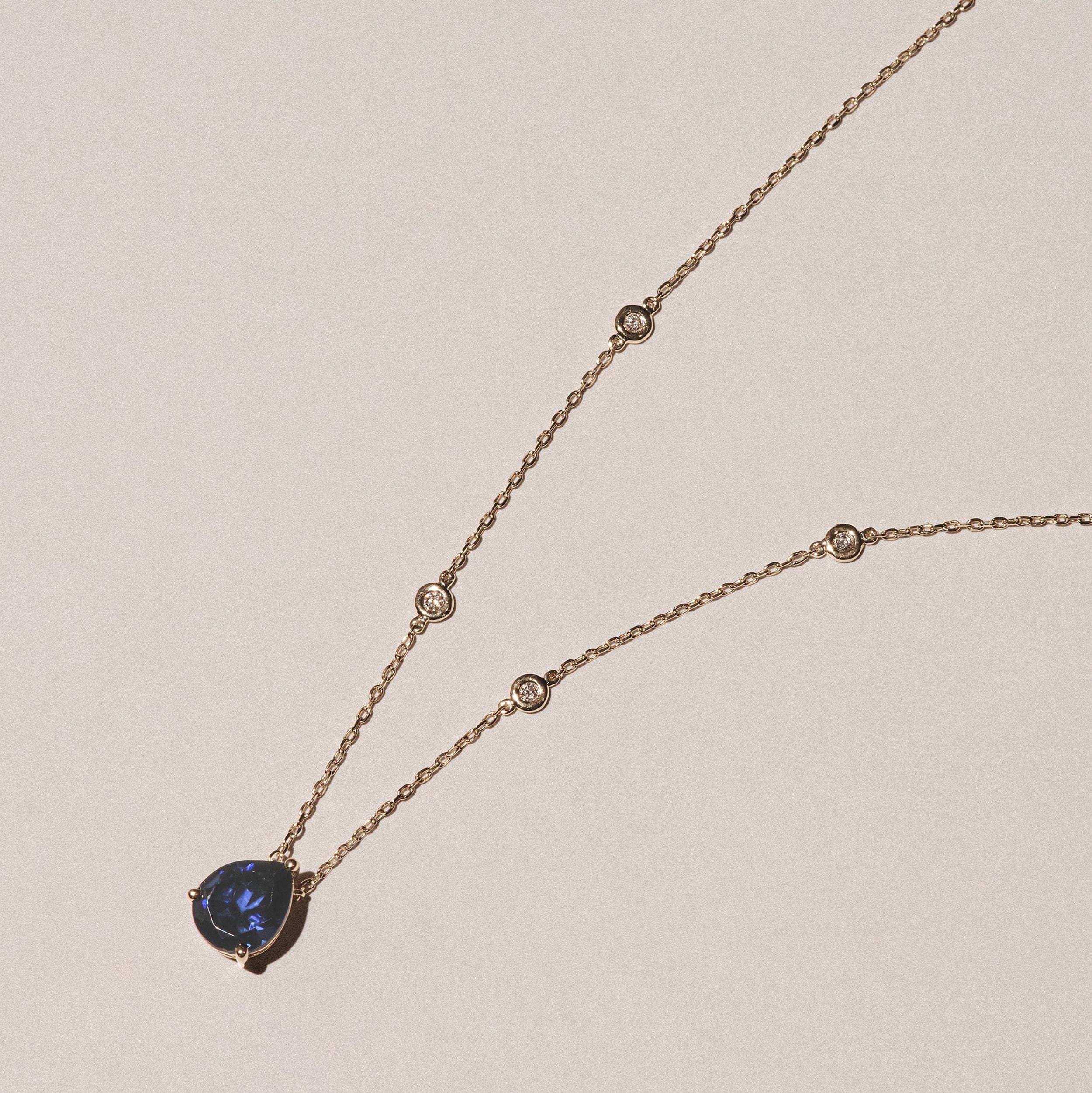 Solitaire Astra 3.20ct Lab Sapphire and Diamond Solitaire Pear Cut Necklace in 18K Gold Vermeil