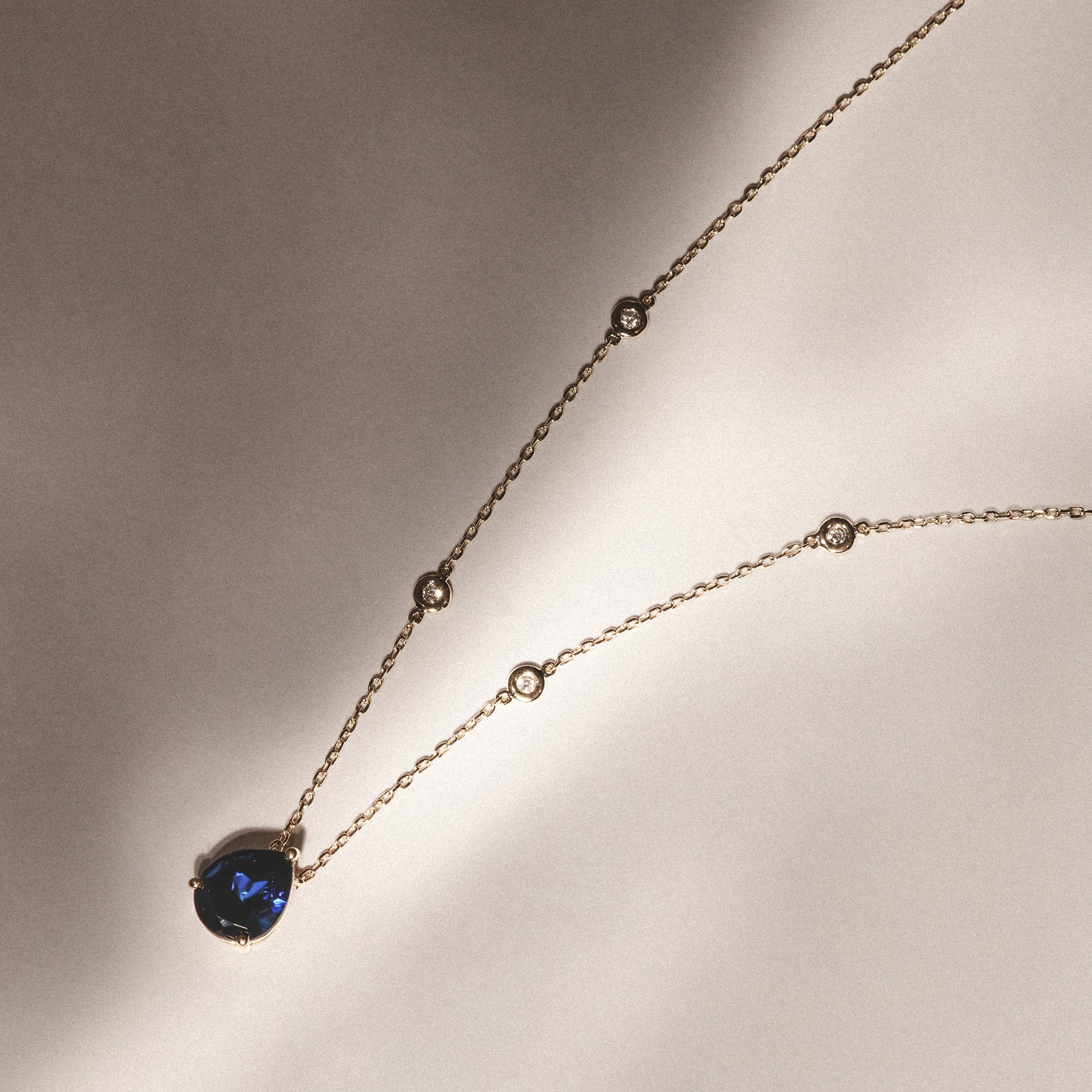 Solitaire Astra 3.20ct Lab Sapphire and Diamond Solitaire Pear Cut Necklace in 18K Gold Vermeil