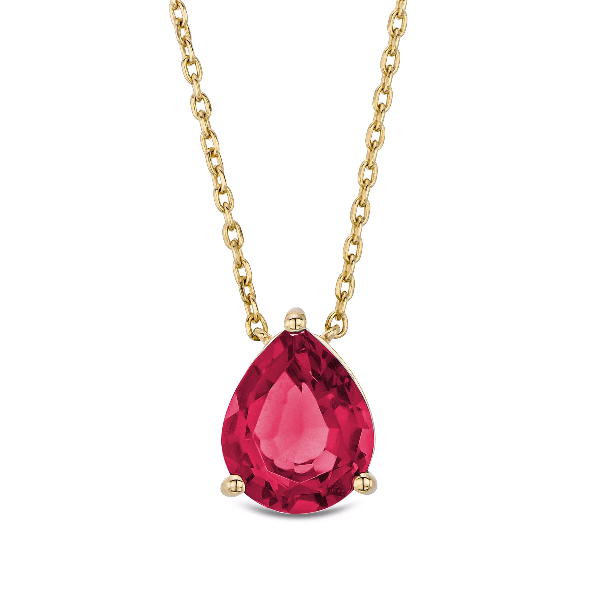 Solitaire Astra 3.50ct Lab Ruby and Diamond Solitaire Pear Cut Necklace in 18K Gold Vermeil