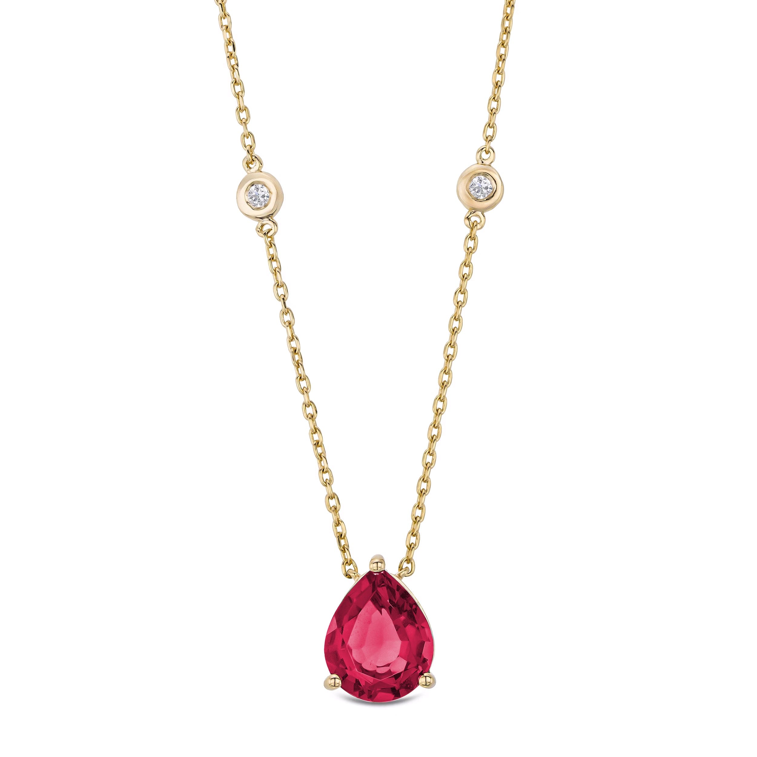 Solitaire Astra 3.50ct Lab Ruby and Diamond Solitaire Pear Cut Necklace in 18K Gold Vermeil
