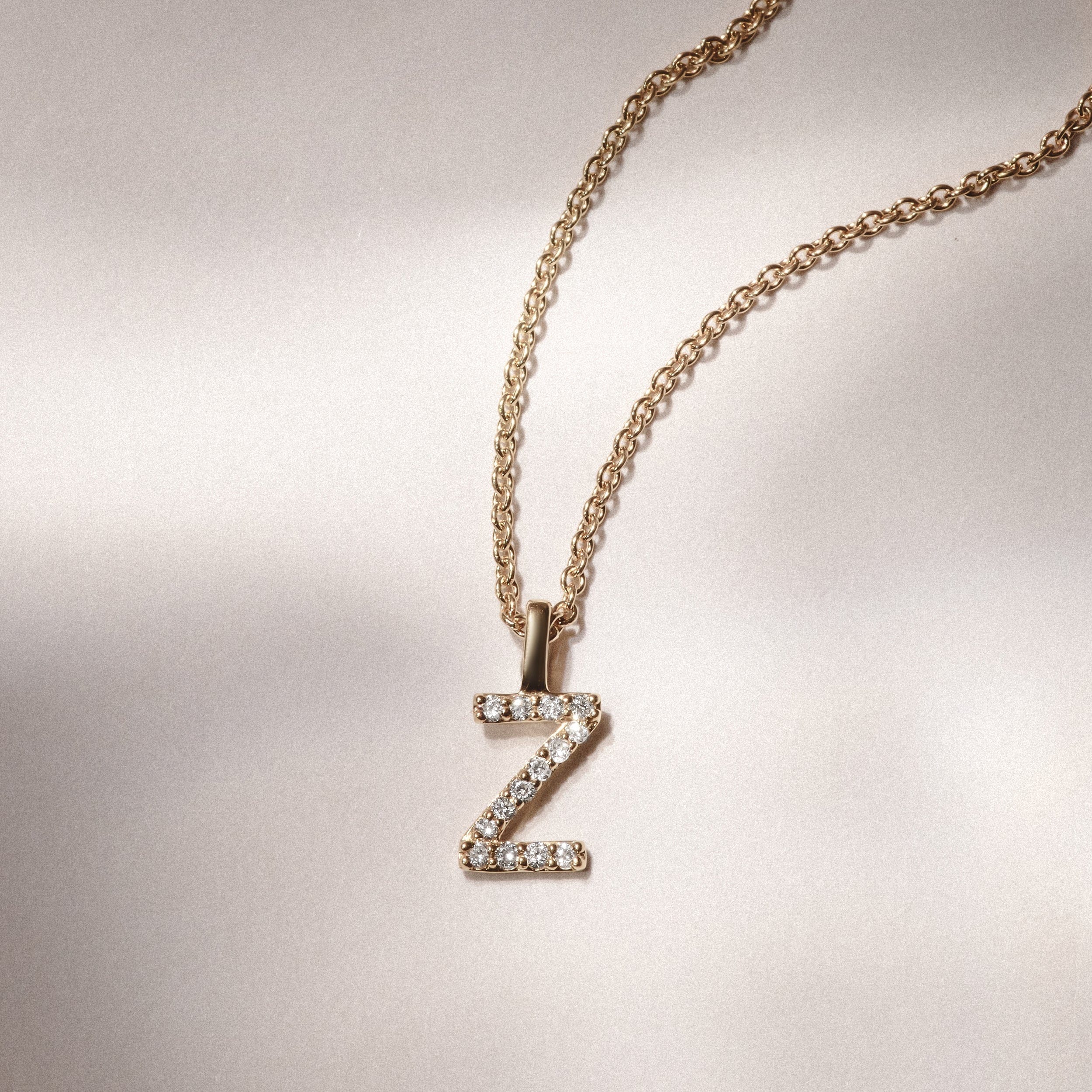Initial Love Letter Initial Z Lab Diamond Necklace set in 9K Yellow Gold