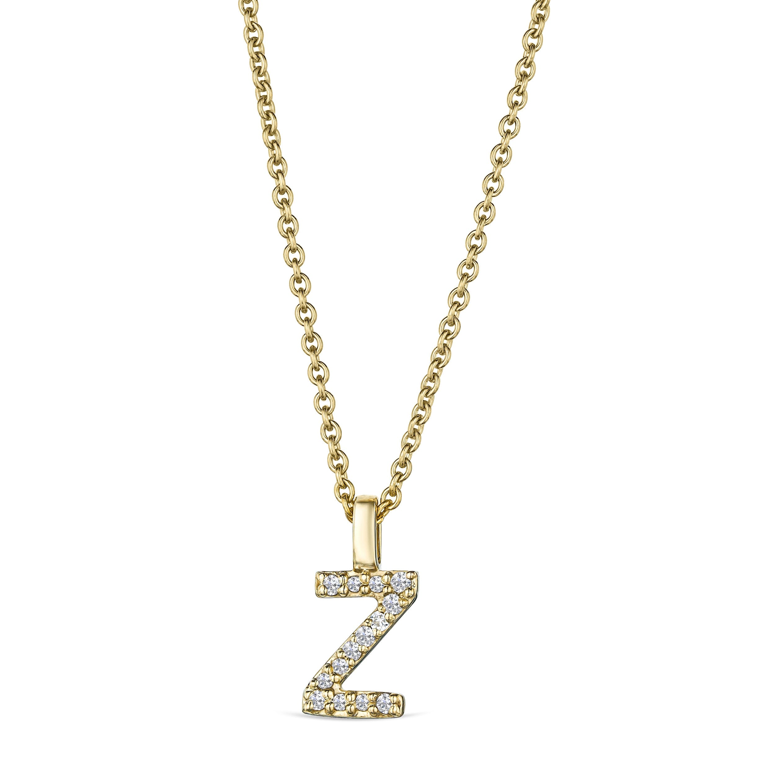 Initial Love Letter Initial Z Lab Diamond Necklace set in 9K Yellow Gold