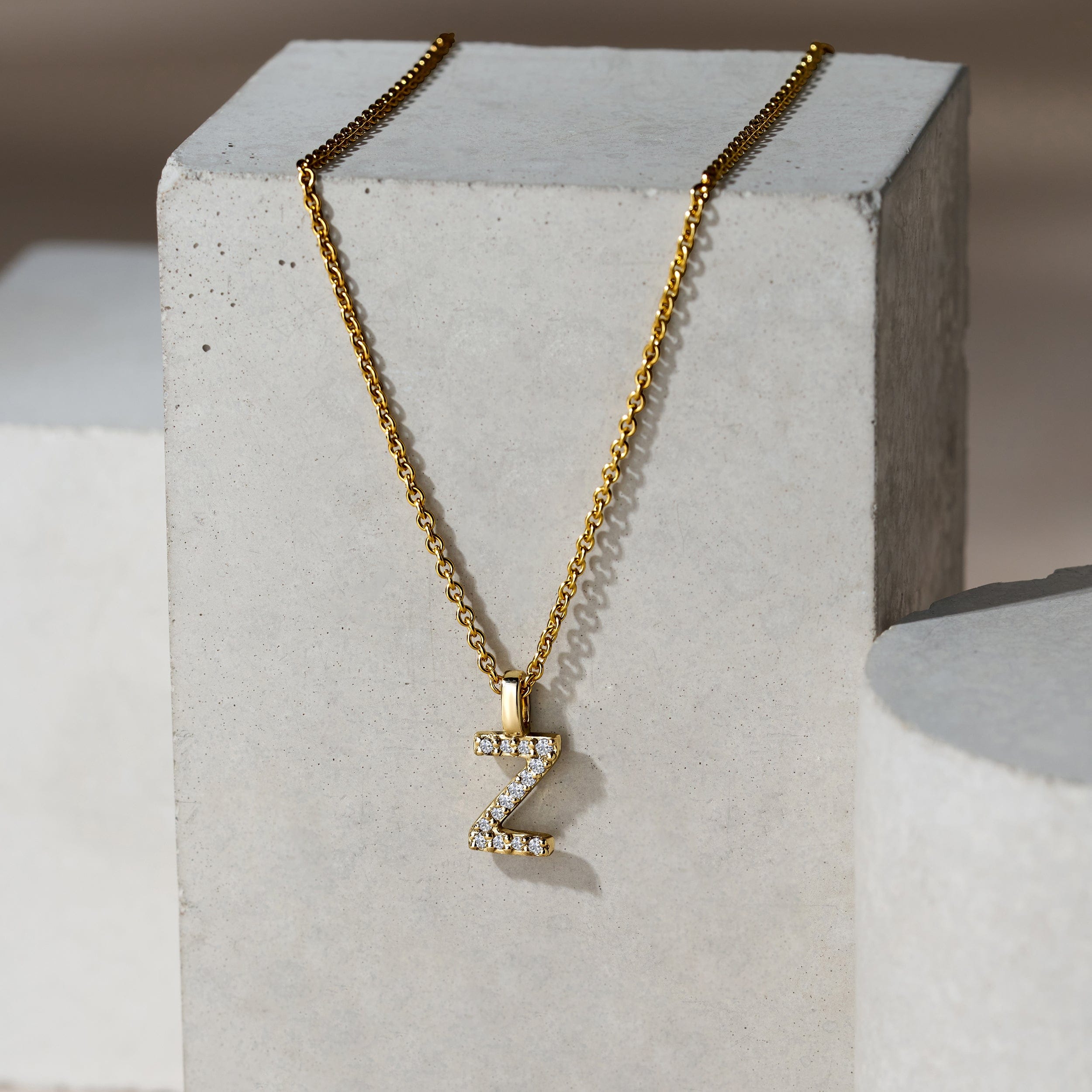 Initial Love Letter Initial Z Lab Diamond Necklace set in 9K Yellow Gold