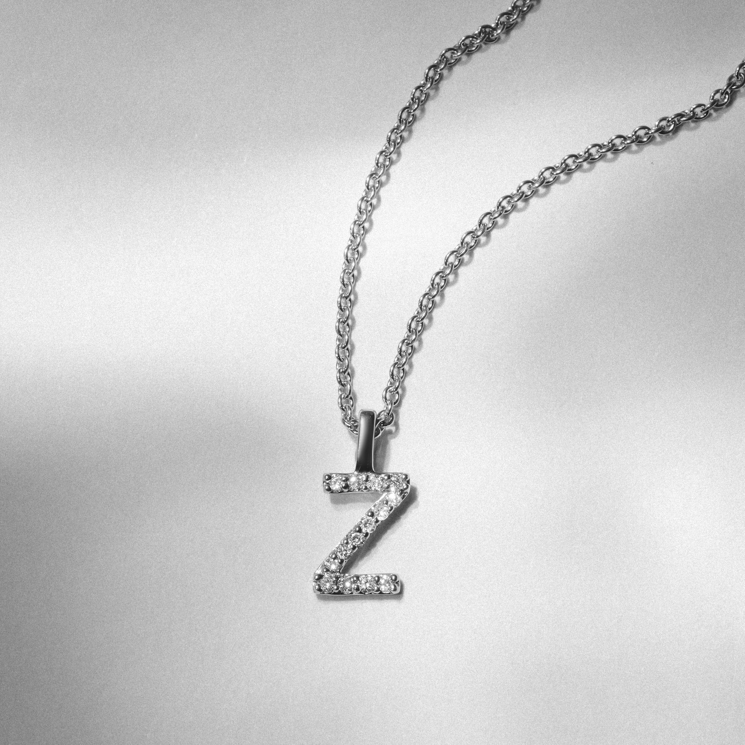 Initial Love Letter Initial Z Lab Diamond Necklace set in 9K White Gold