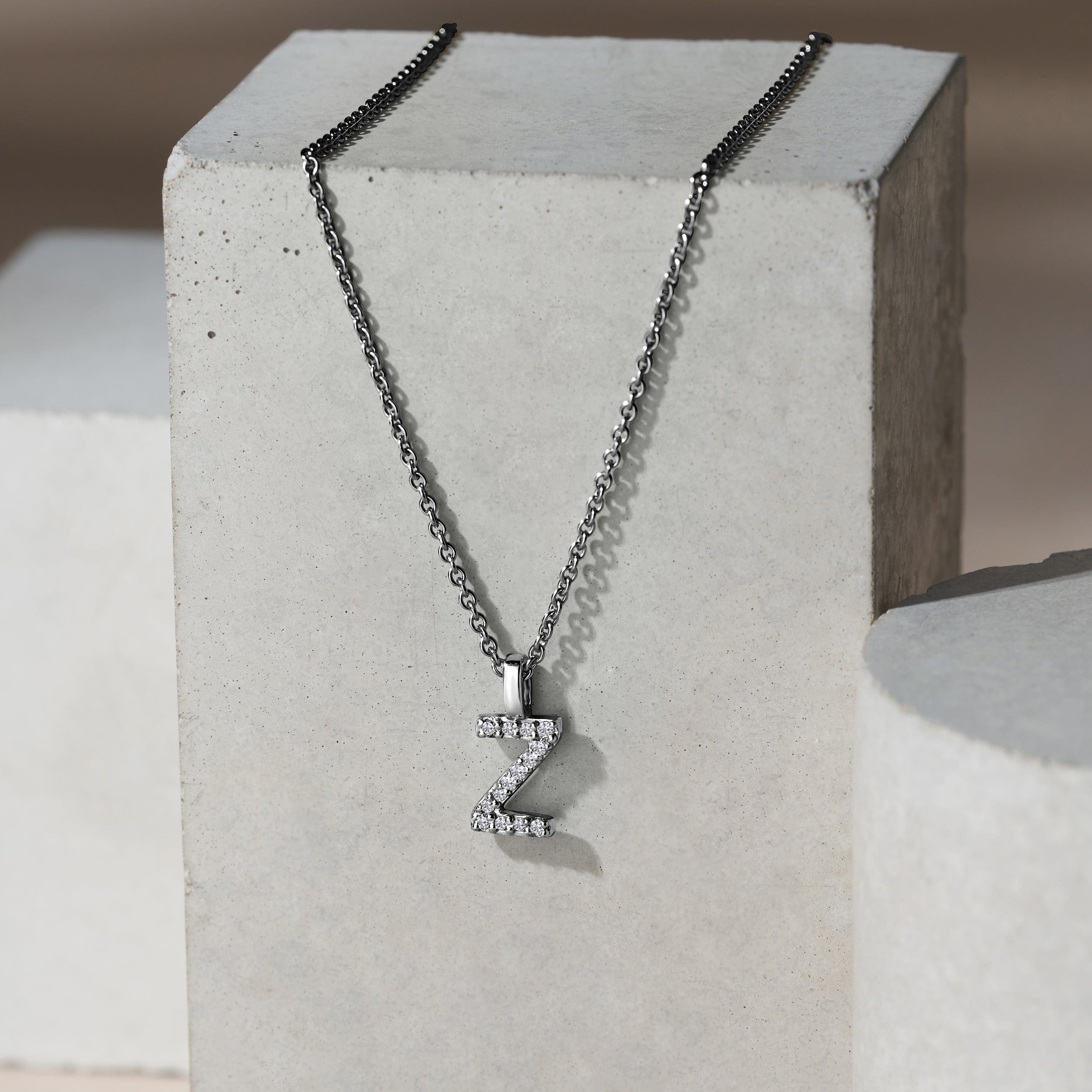 Initial Love Letter Initial Z Lab Diamond Necklace set in 9K White Gold