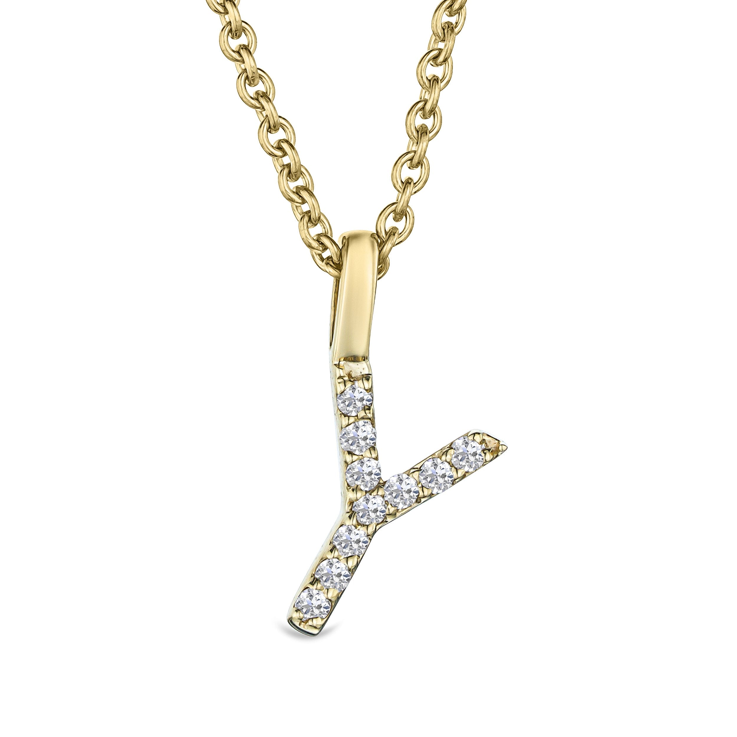 Initial Love Letter Initial Y Lab Diamond Necklace set in 9K Yellow Gold