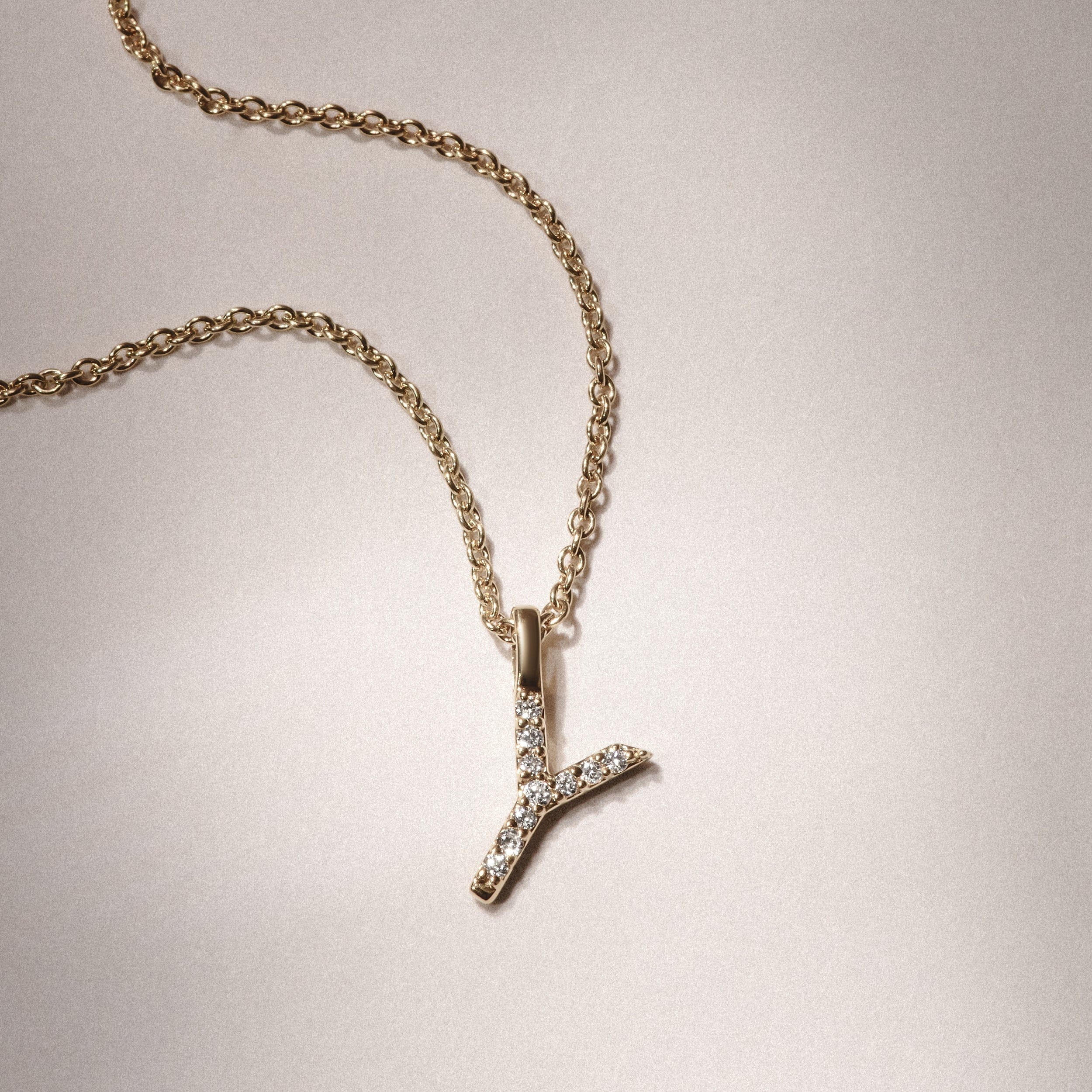 Initial Love Letter Initial Y Lab Diamond Necklace set in 9K Yellow Gold
