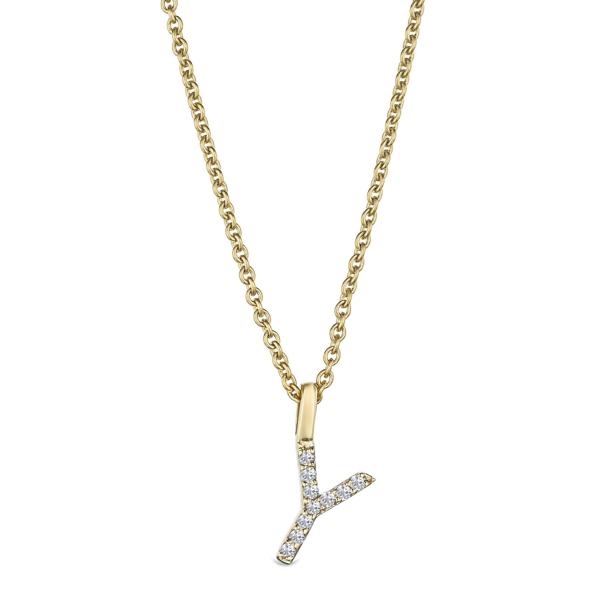 Initial Love Letter Initial Y Lab Diamond Necklace set in 9K Yellow Gold