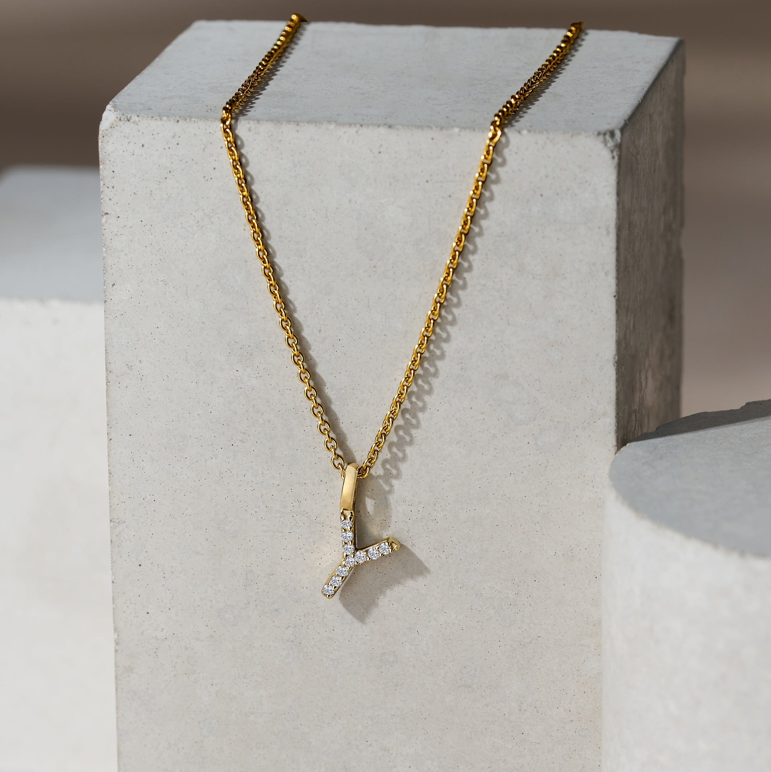 Initial Love Letter Initial Y Lab Diamond Necklace set in 9K Yellow Gold