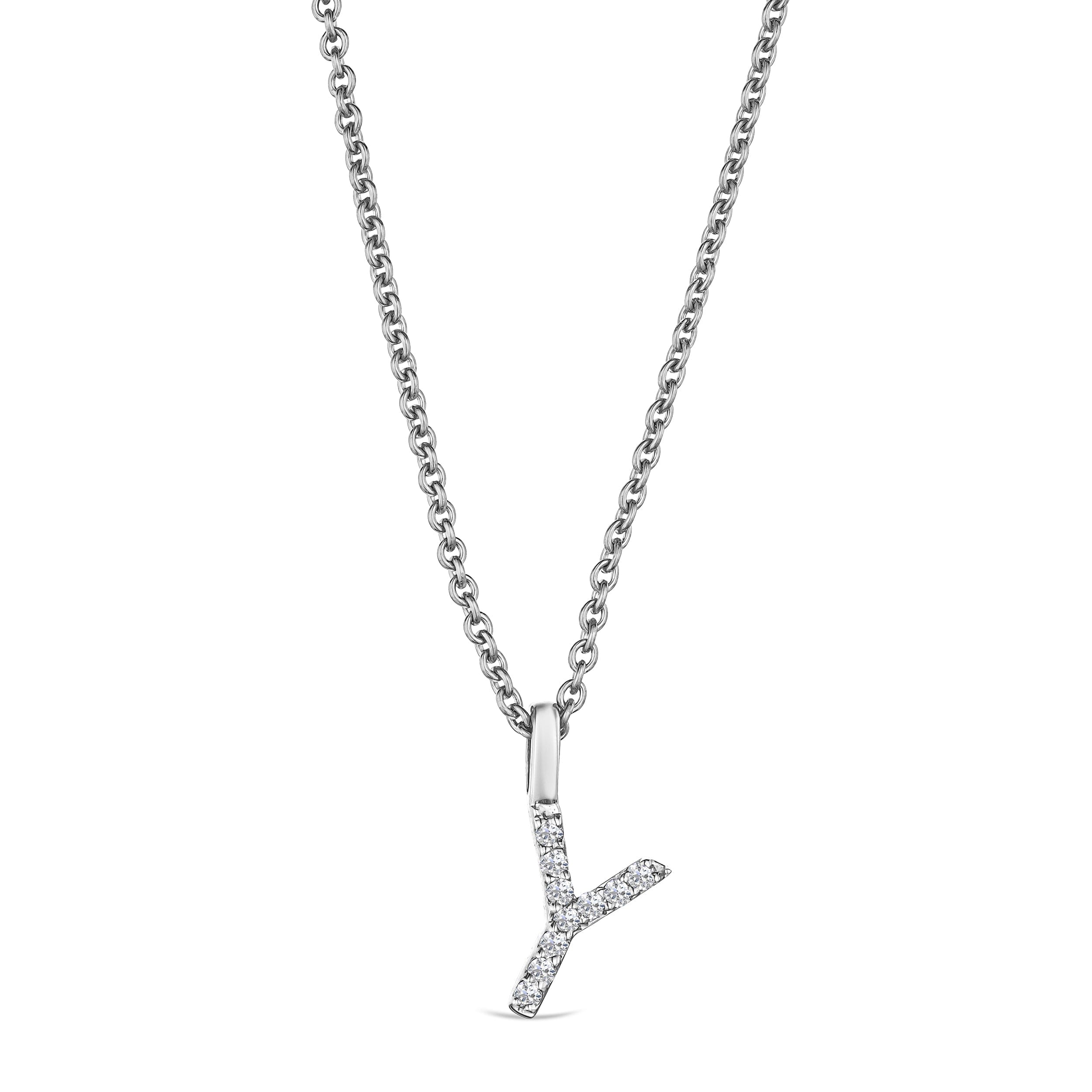 Initial Love Letter Initial Y Lab Diamond Necklace set in 9K White Gold