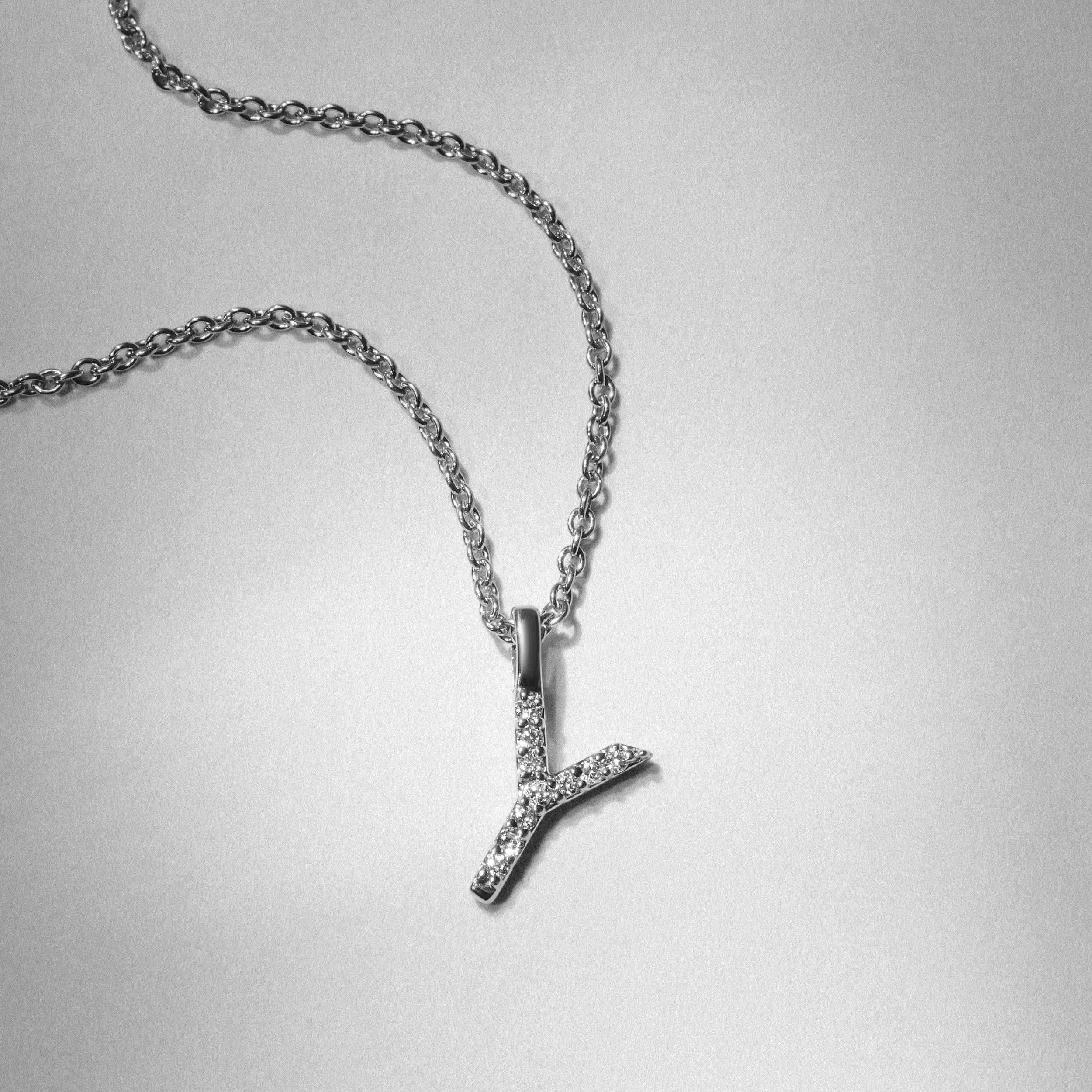 Initial Love Letter Initial Y Lab Diamond Necklace set in 9K White Gold