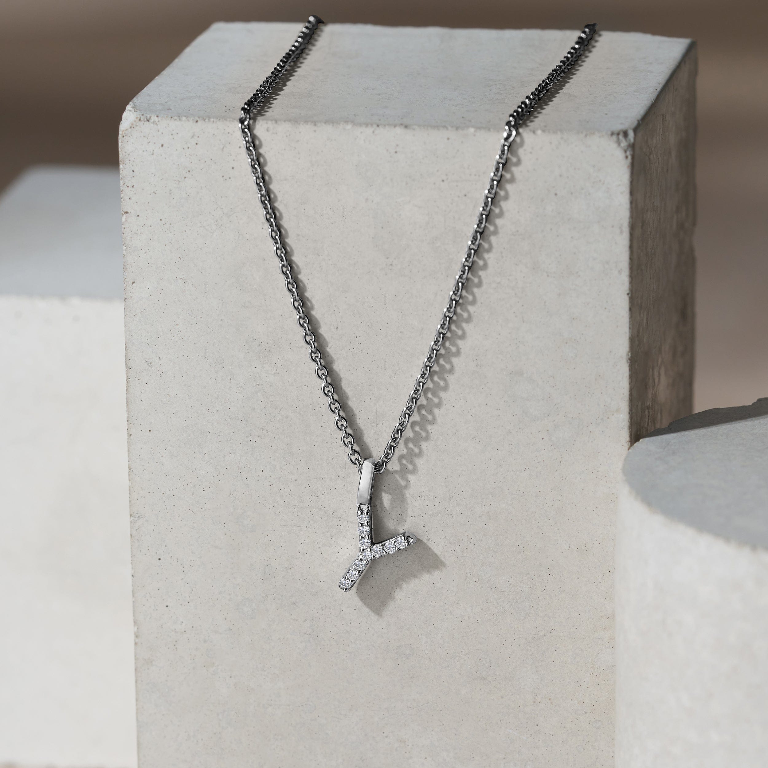 Initial Love Letter Initial Y Lab Diamond Necklace set in 9K White Gold
