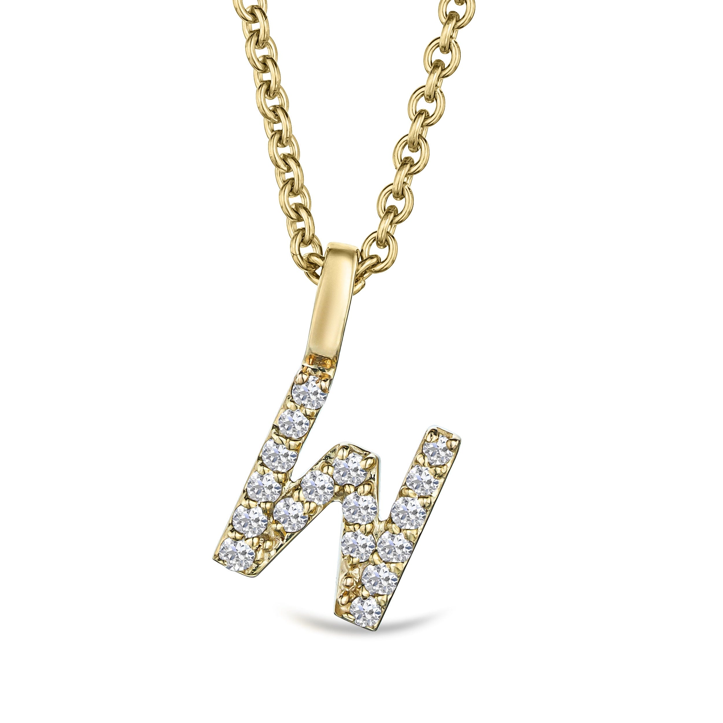 Initial Love Letter Initial W Lab Diamond Necklace set in 9K Yellow Gold